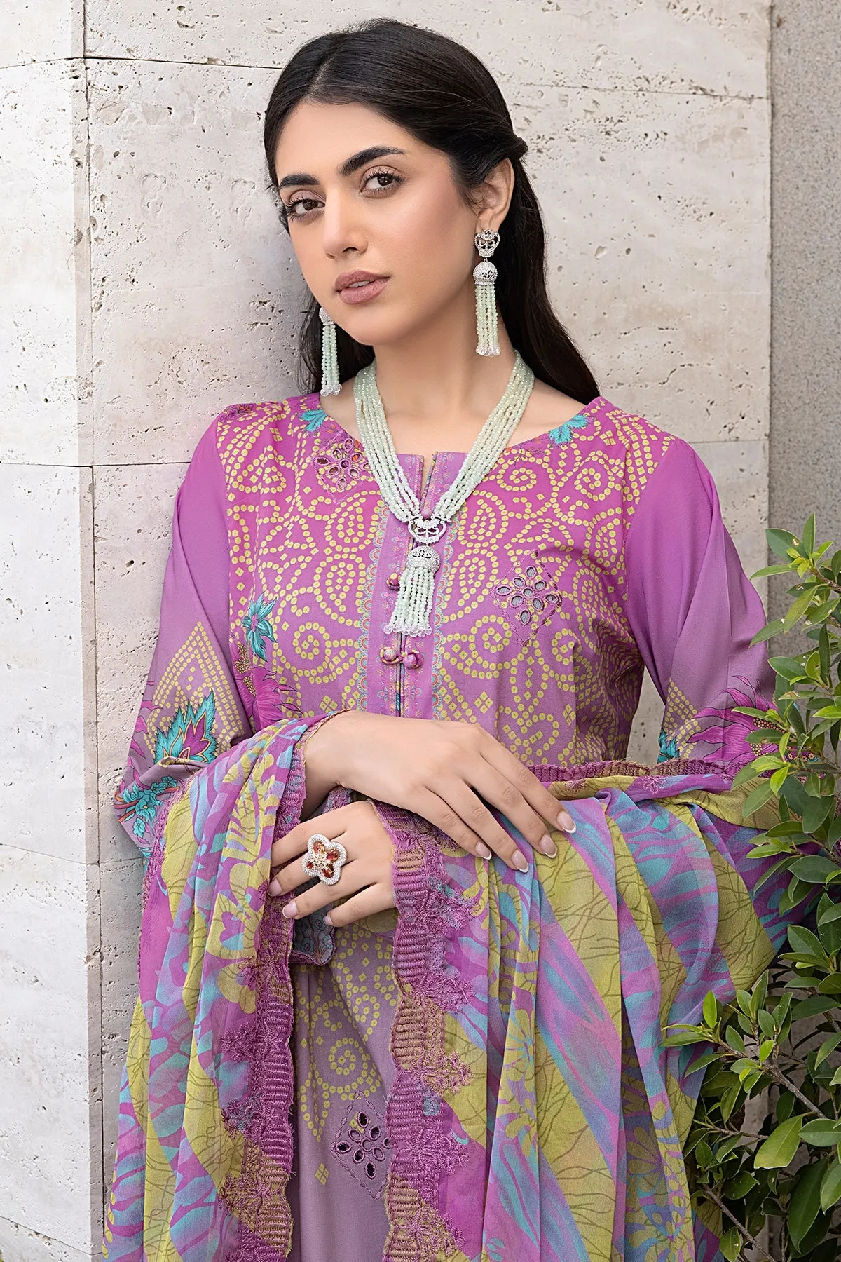 3-PC Unstitched Embroibered Lawn Suit with Embroidered Chiffon Dupatta CCS4-27