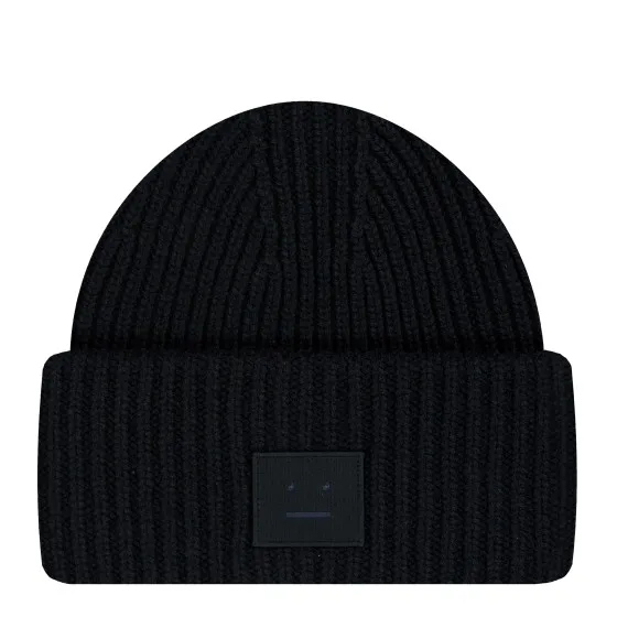 Acne Studios Ribbed Face Logo Beanie Black