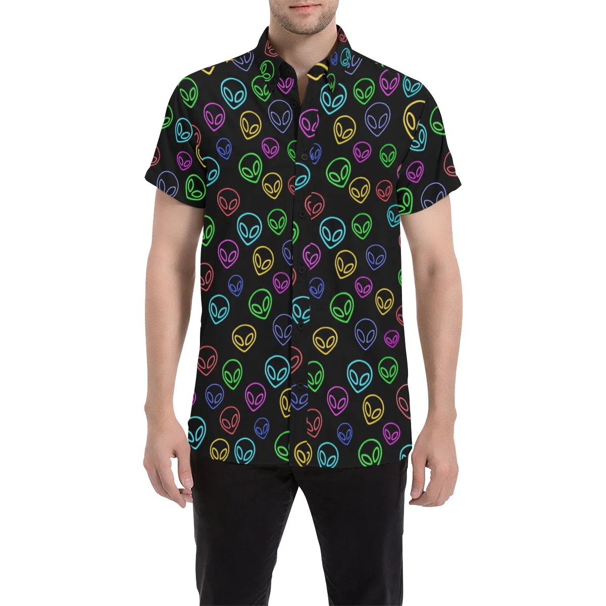 Alien Outline Short Sleeve Button Up Shirt