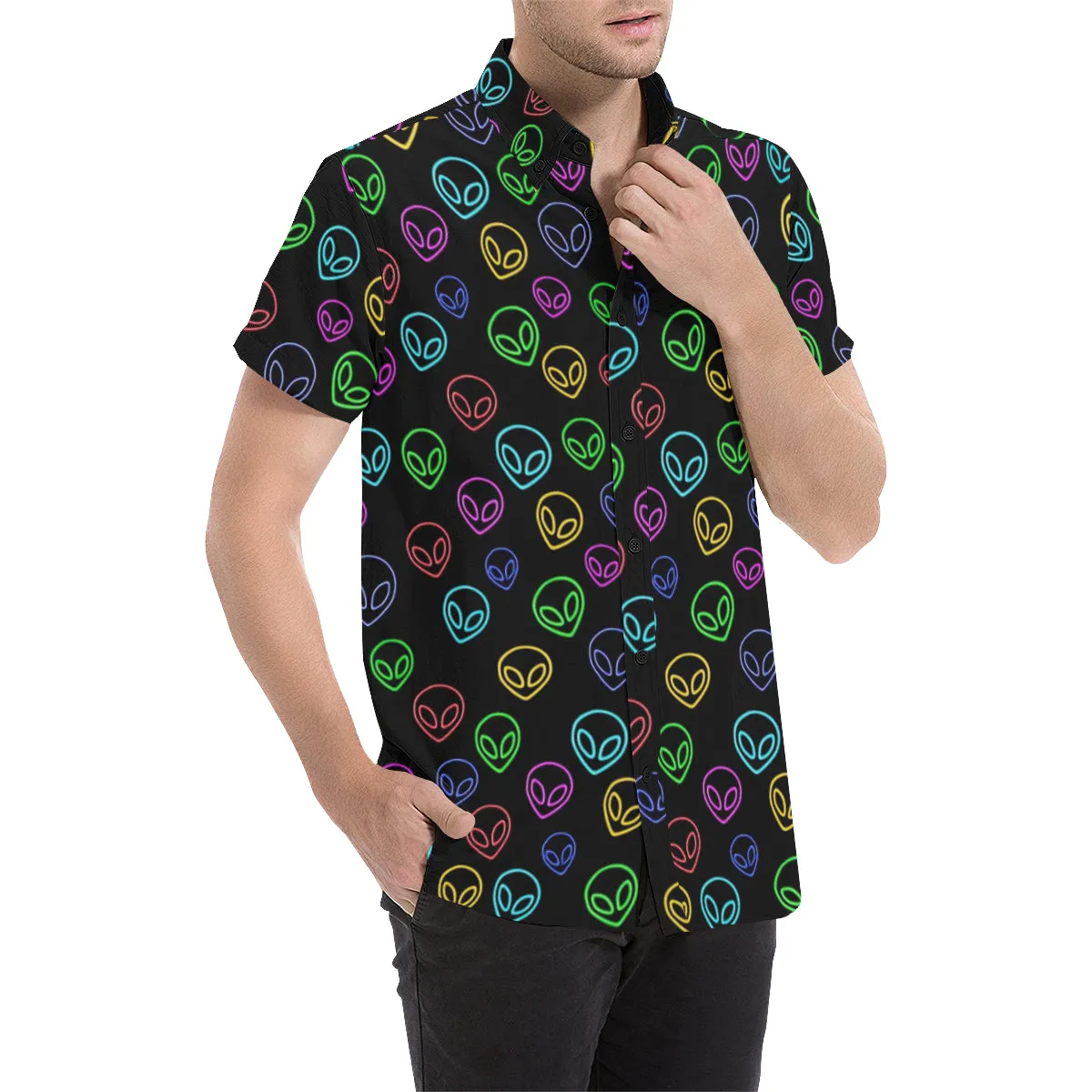 Alien Outline Short Sleeve Button Up Shirt