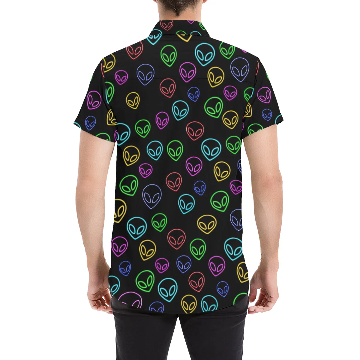 Alien Outline Short Sleeve Button Up Shirt