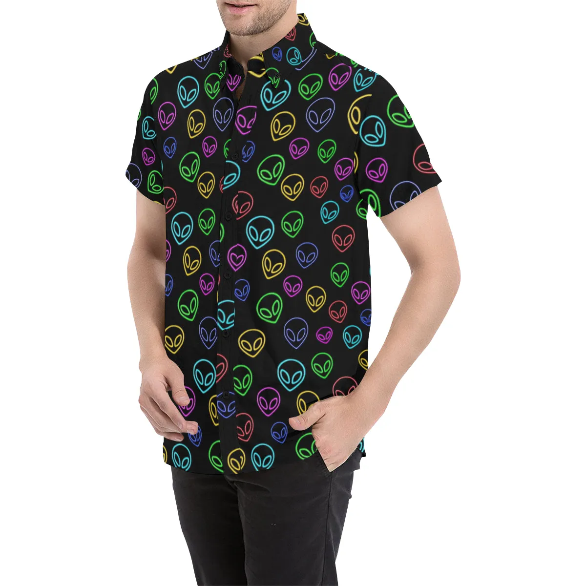 Alien Outline Short Sleeve Button Up Shirt