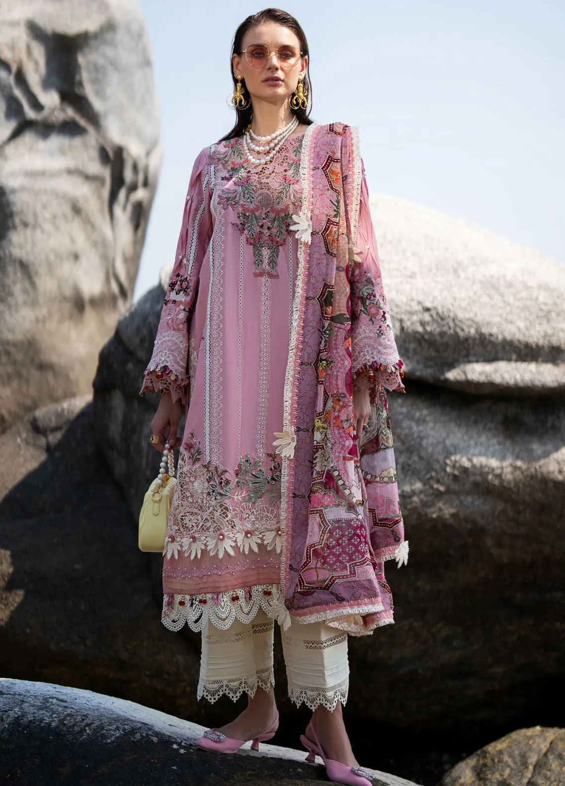 Alif By AJR Couture Signature Luxury Embroidered Lawn 3 Piece Unstitched Suit AJRC24ASLL-04 ROSY