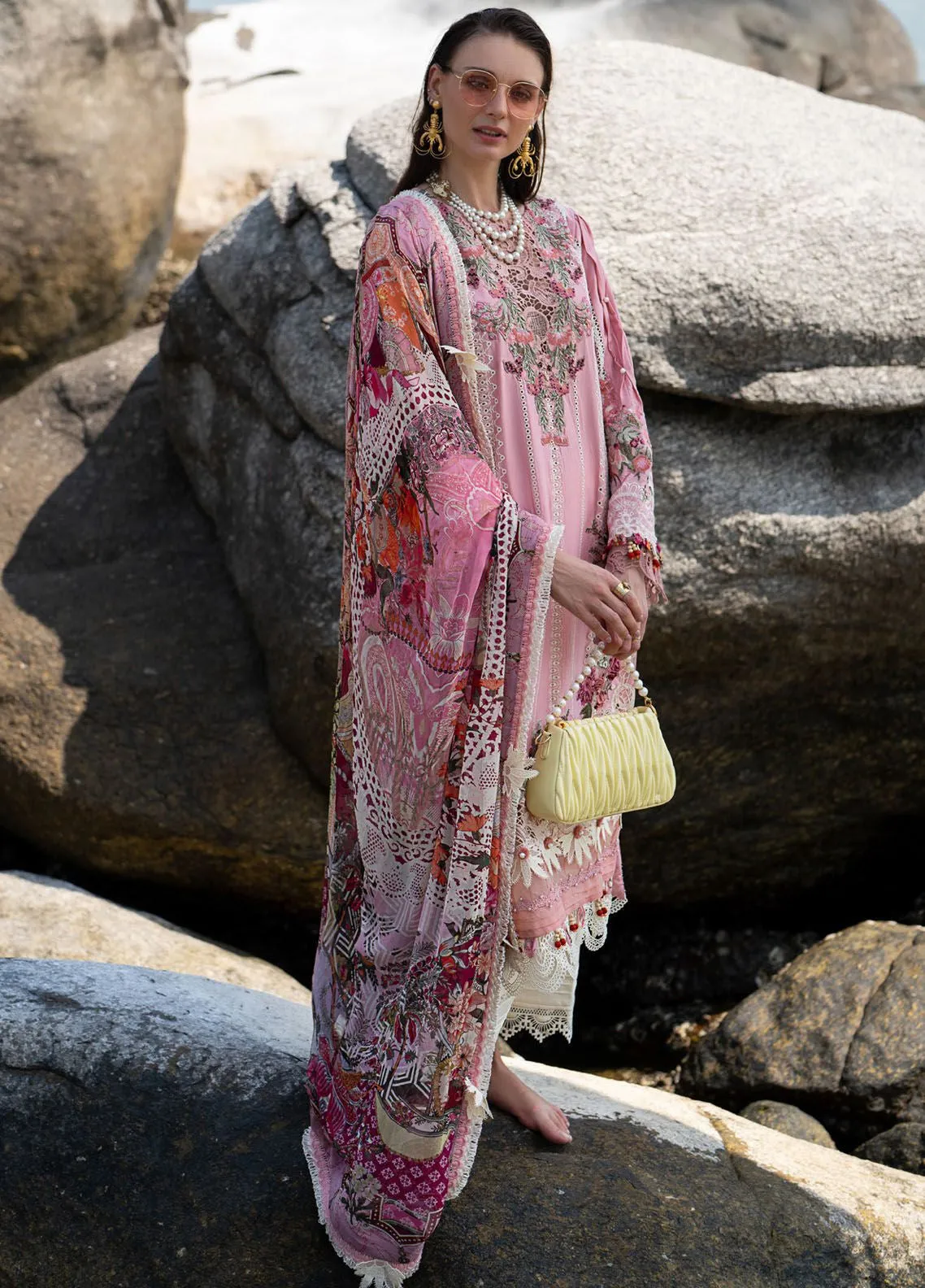 Alif By AJR Couture Signature Luxury Embroidered Lawn 3 Piece Unstitched Suit AJRC24ASLL-04 ROSY