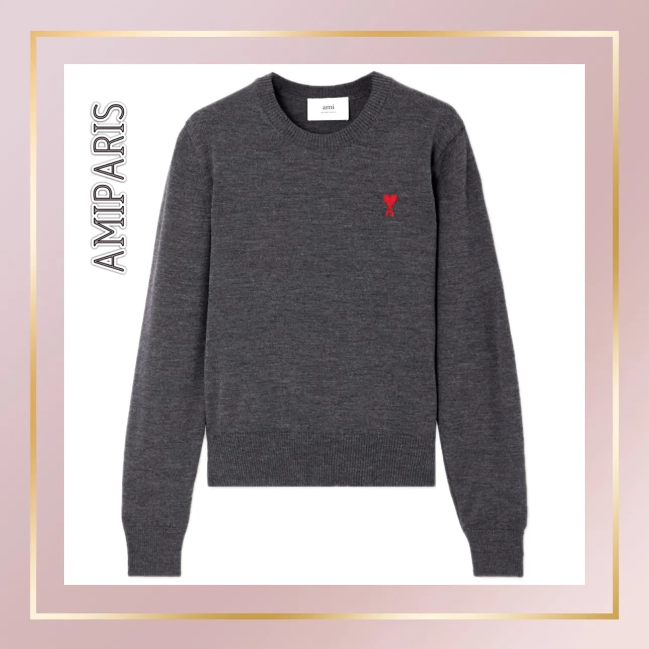 AMI PARIS  |Wool Long Sleeves Plain Logo V-neck & Crew neck