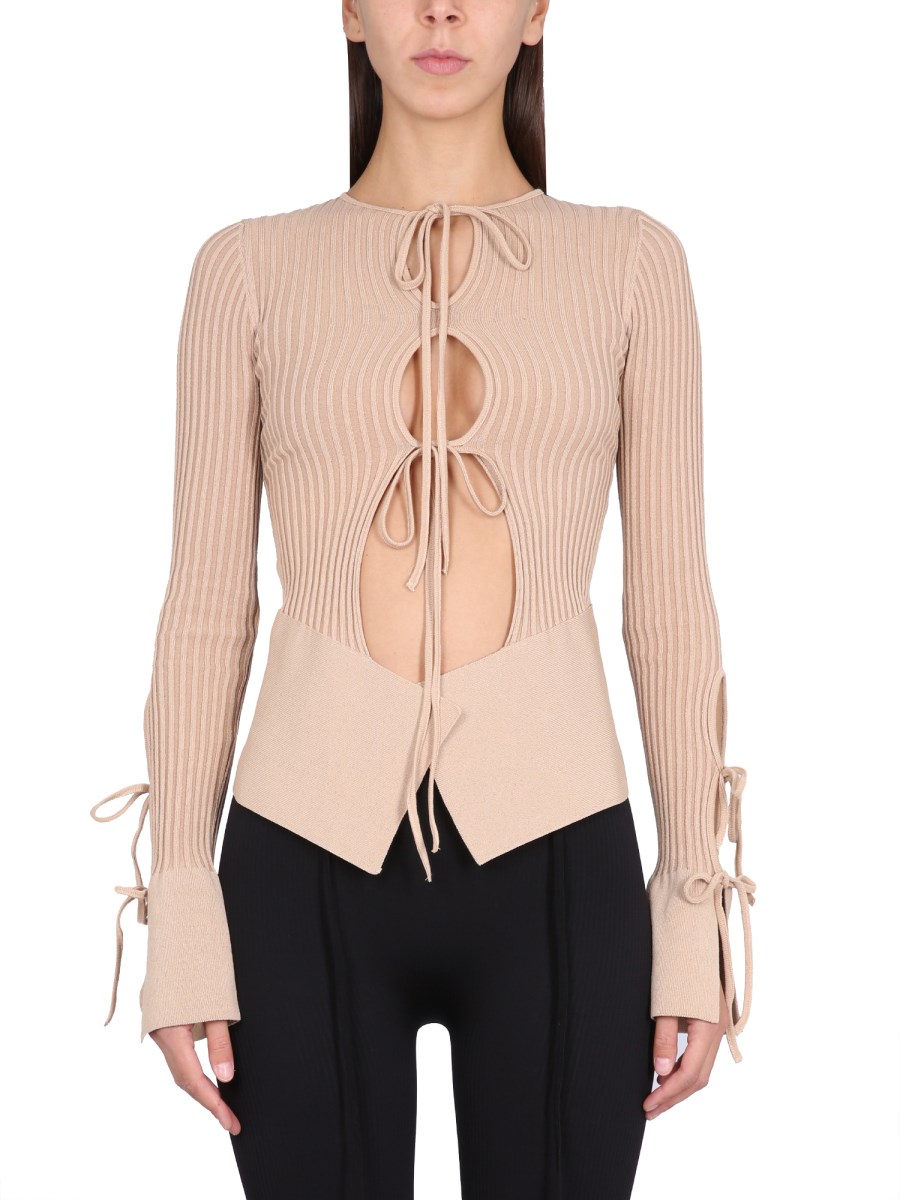 ANDREADAMO    RIBBED KNIT CARDIGAN WITH CUT OUT DETAILS