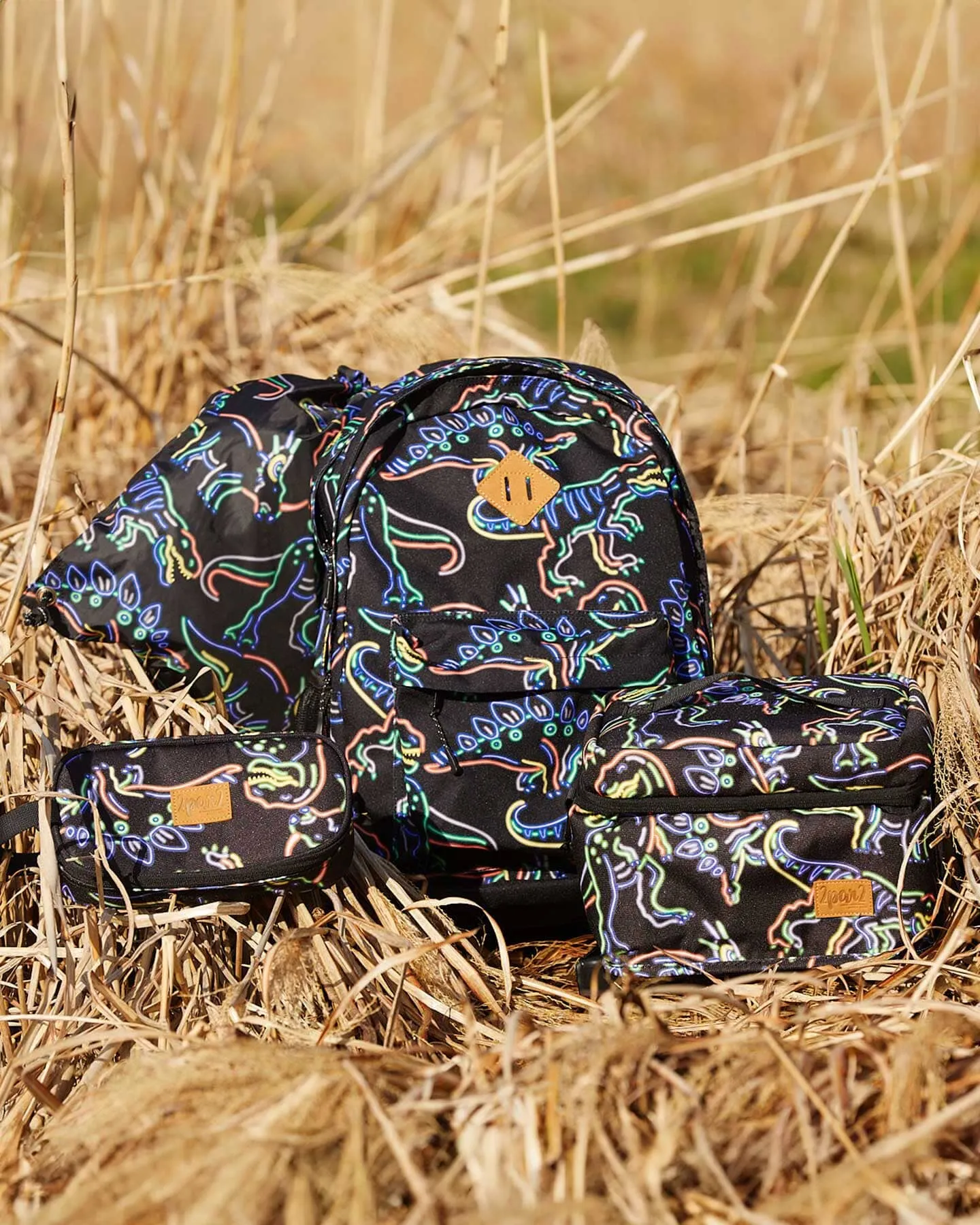 Backpack Black Printed Neon Dino