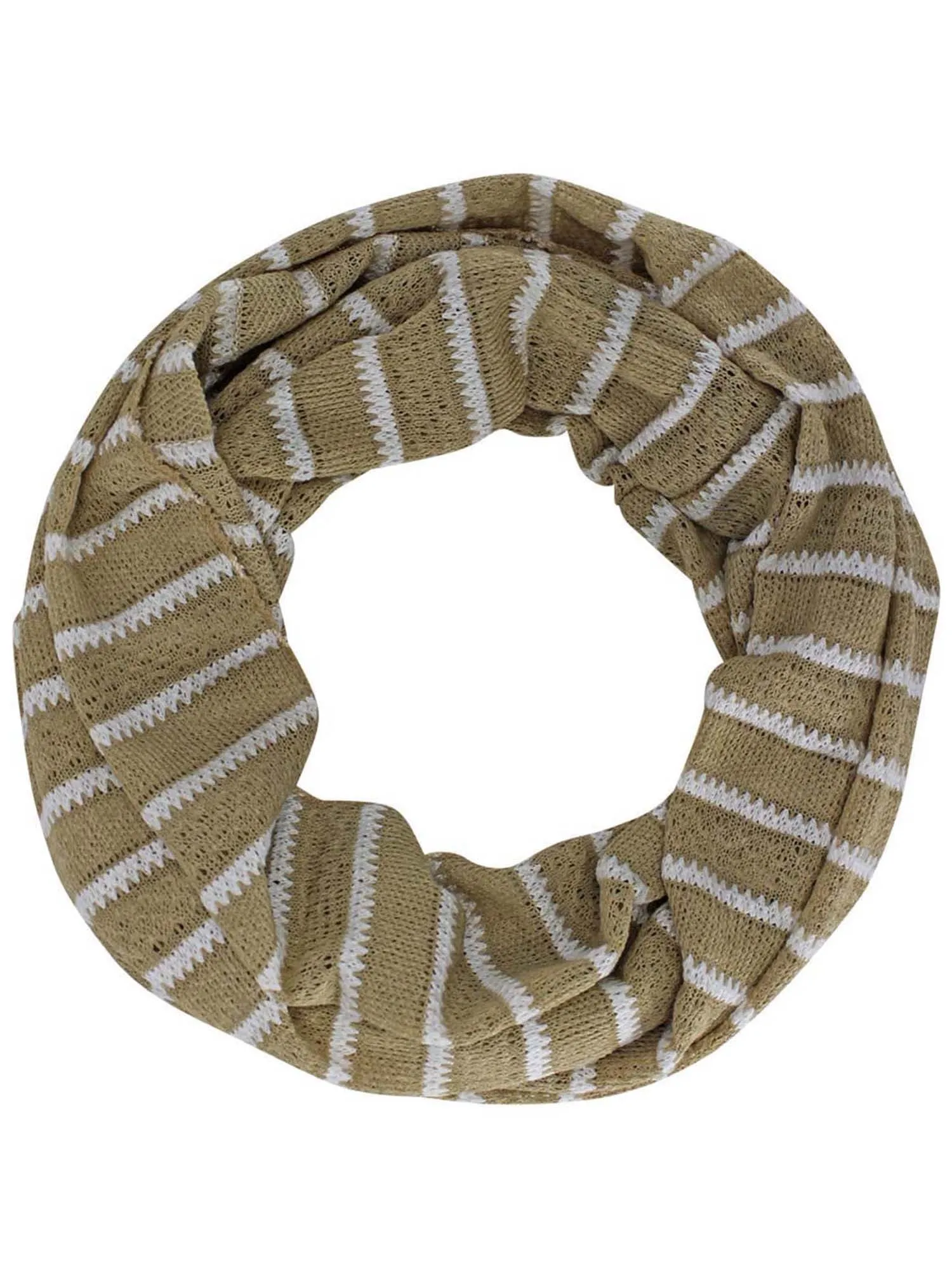 Beige & White Stripe Cotton Knit Lightweight Circle Infinity Scarf