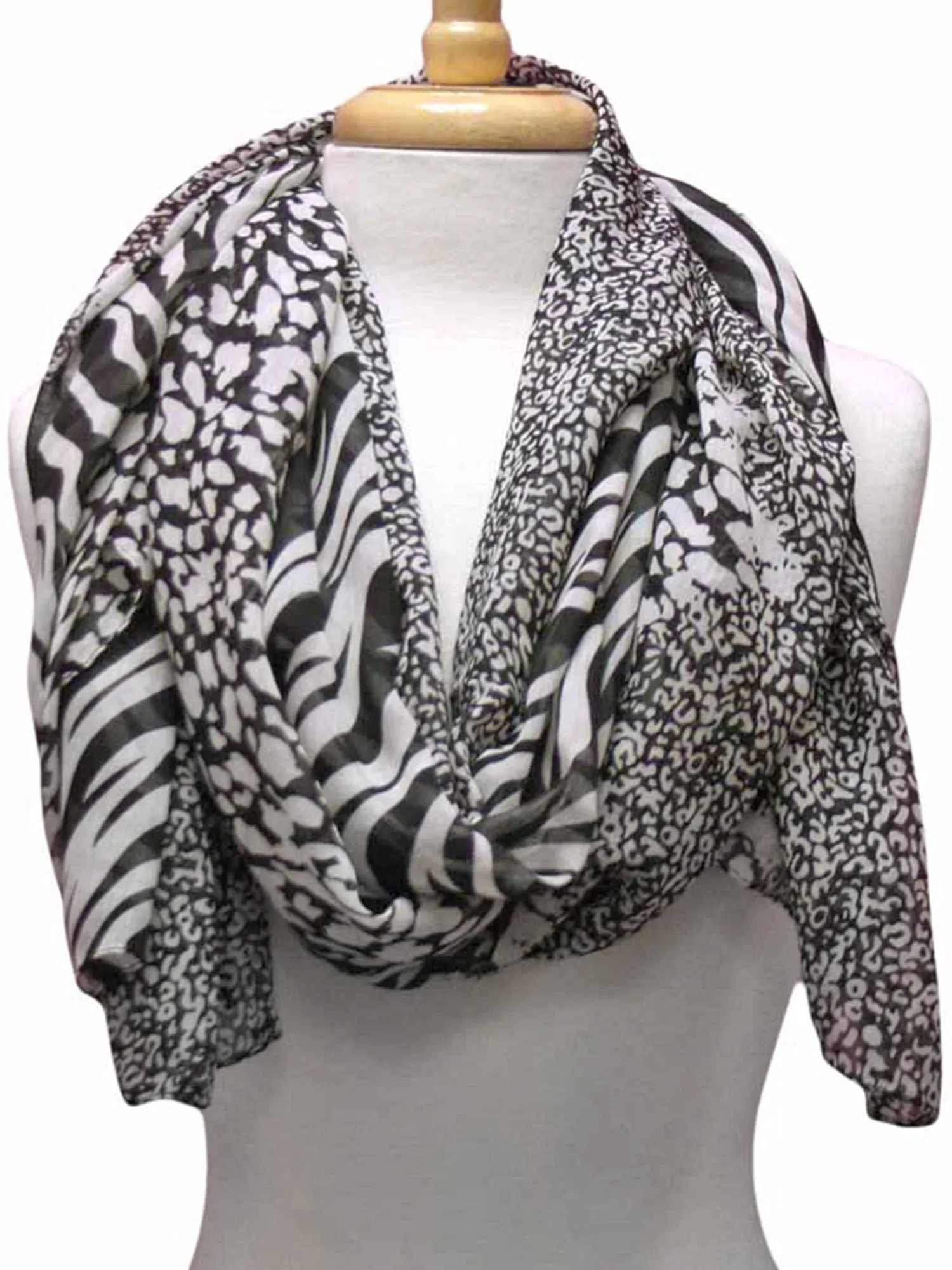 Black & White Chiffon Animal Print Sheer Scarf