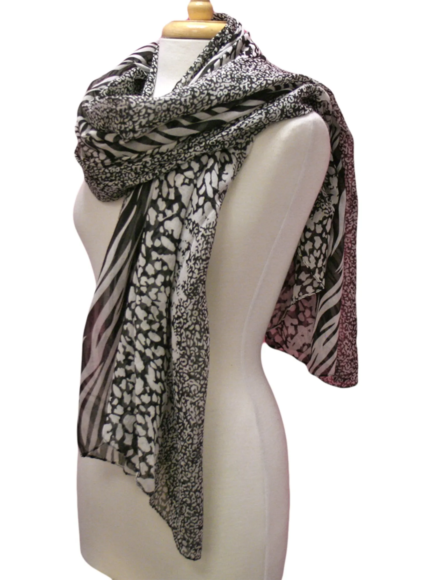 Black & White Chiffon Animal Print Sheer Scarf