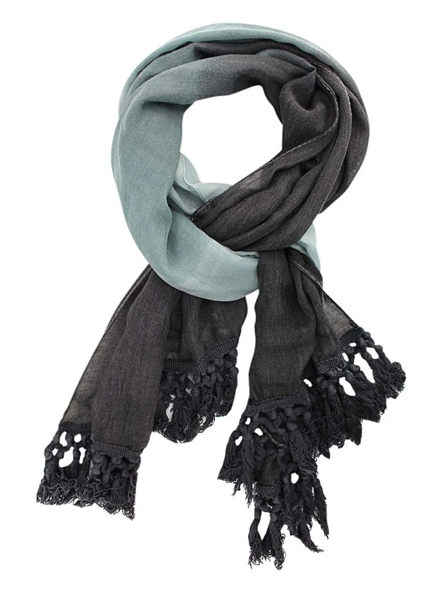 Black Two-Tone Ombre Lightweight Tassel Fringe Spring Scarf