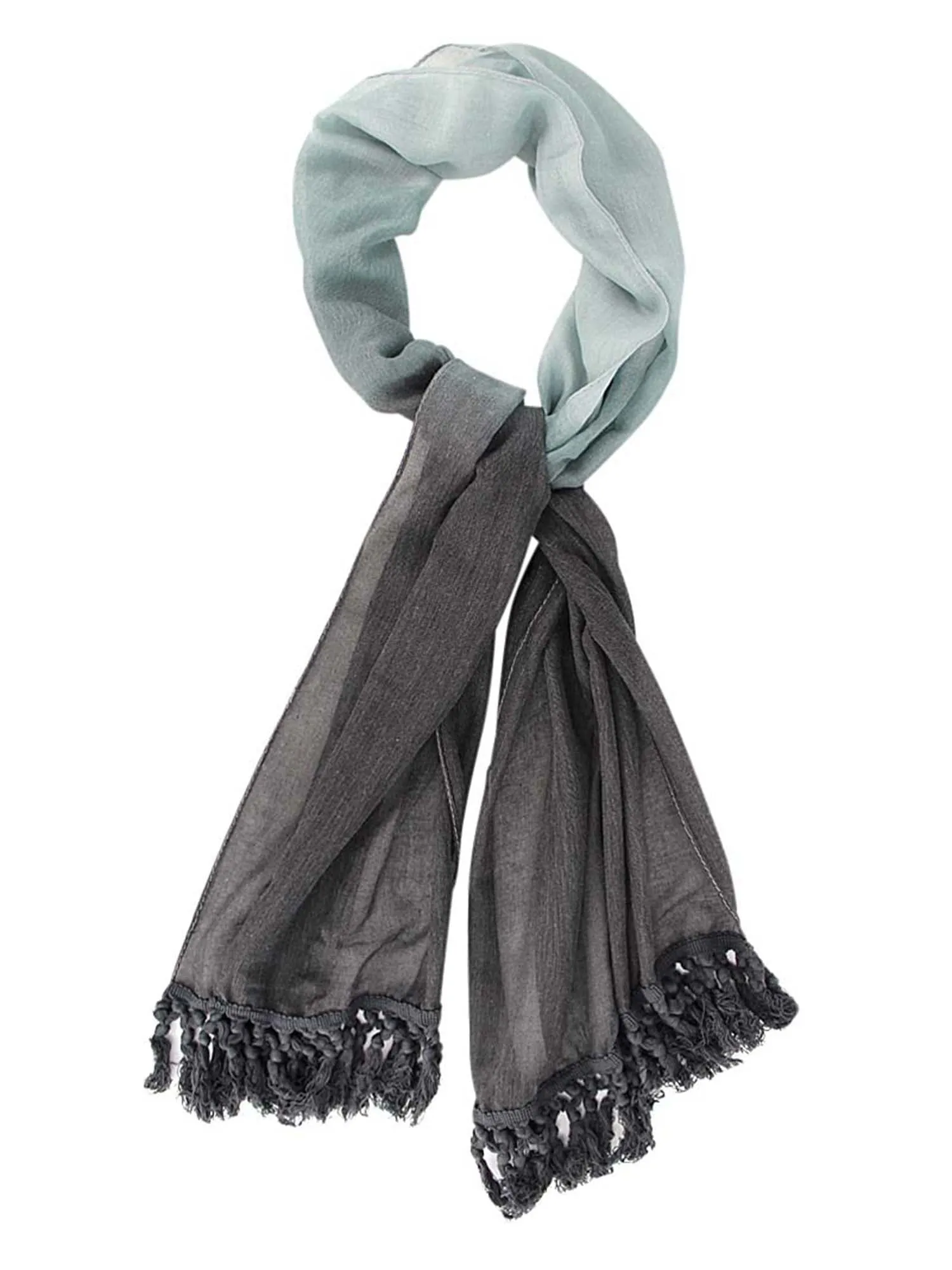 Black Two-Tone Ombre Lightweight Tassel Fringe Spring Scarf