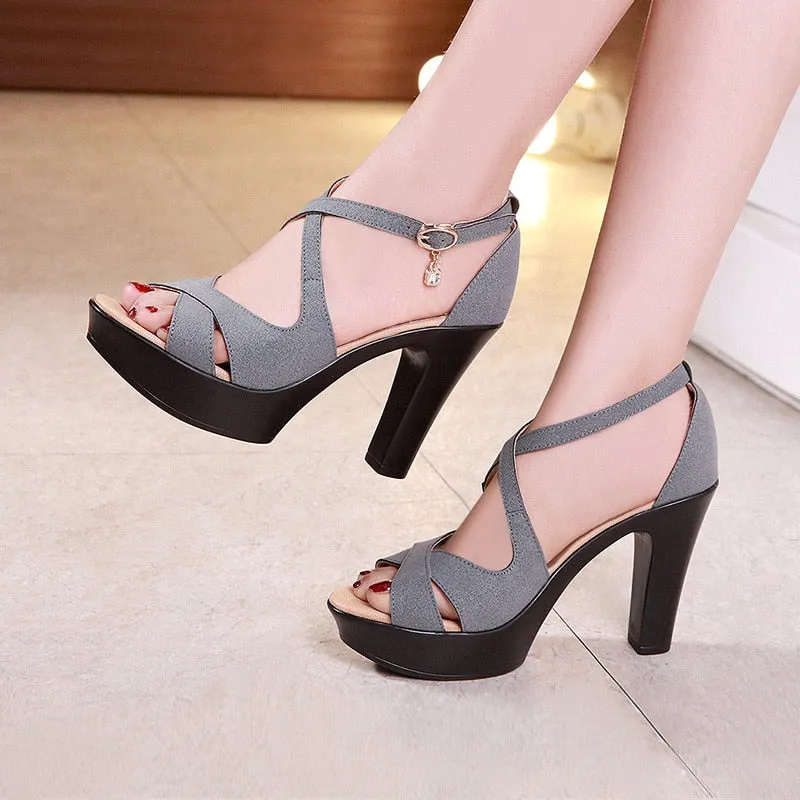 Block High Heels Gladiator Sandals Women Shoes Suede 2023 Summer Sexy Platform Shoes for Office Dance Model