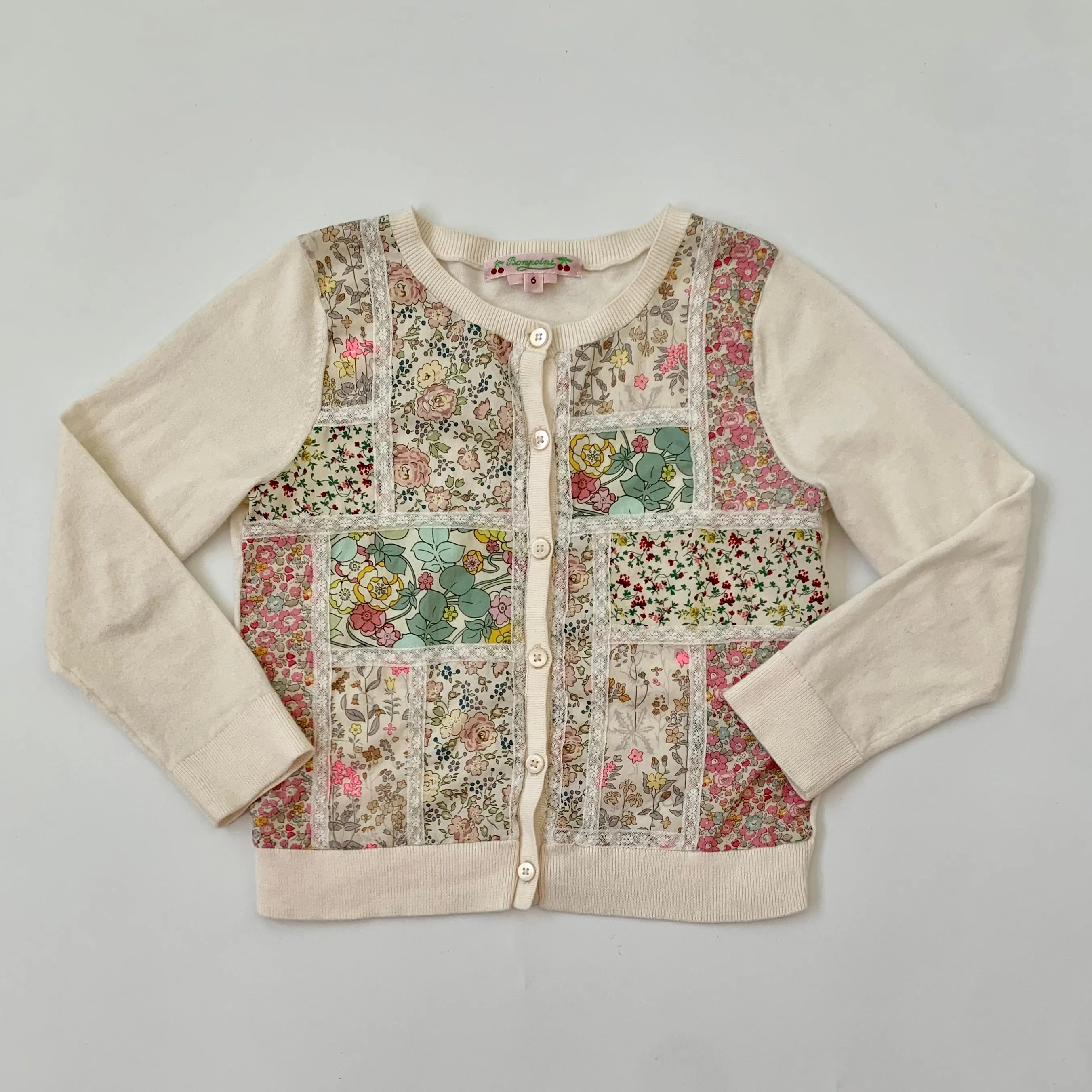 Bonpoint Cotton Cardigan With Patchwork Liberty Print: 6 Years