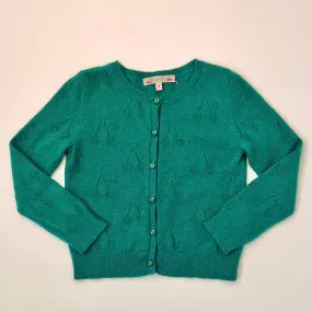 Bonpoint Green Cashmere Cherry Motif Cardigan: 4 Years