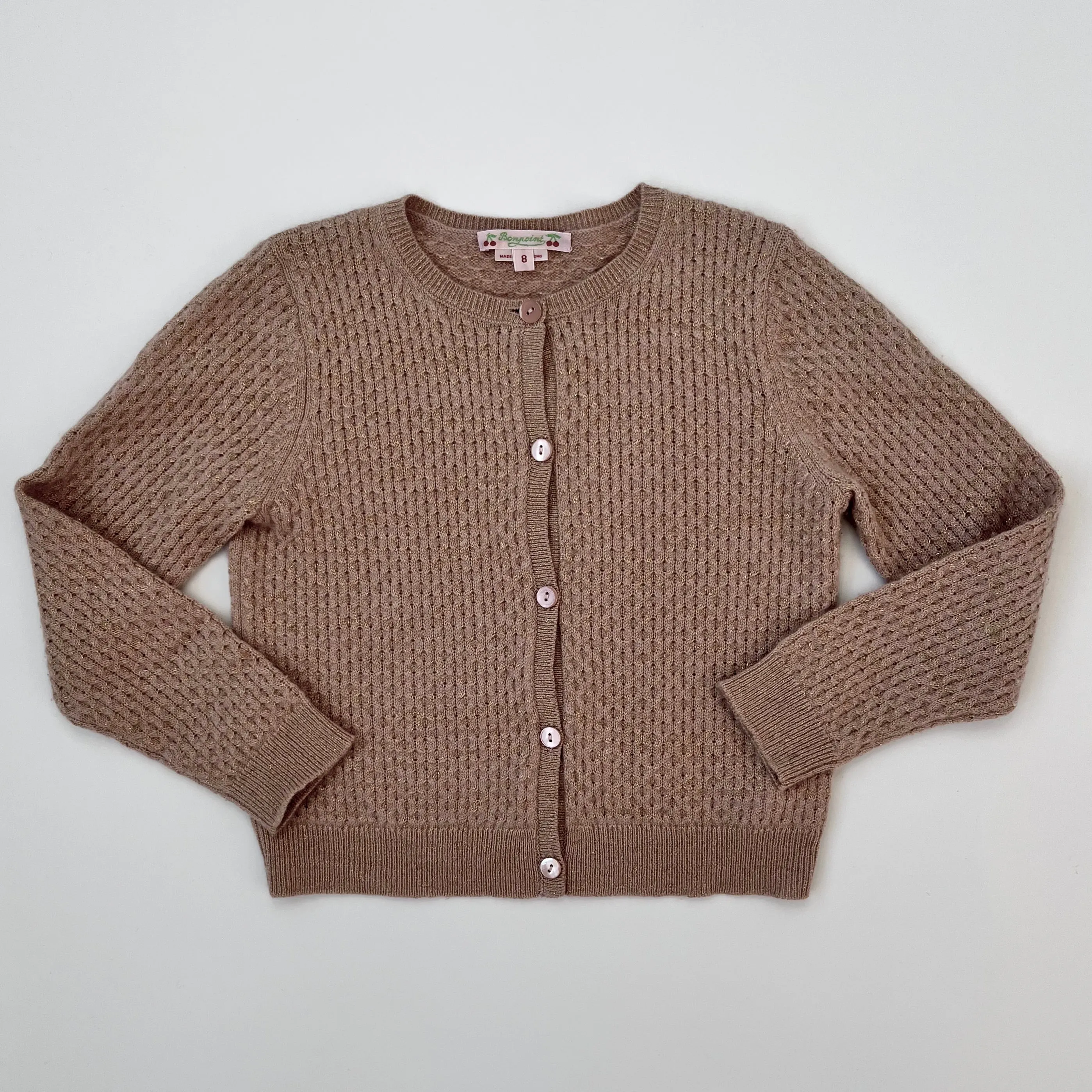 Bonpoint Rose Gold Cashmere Ribbed Cardigan: 8 Years