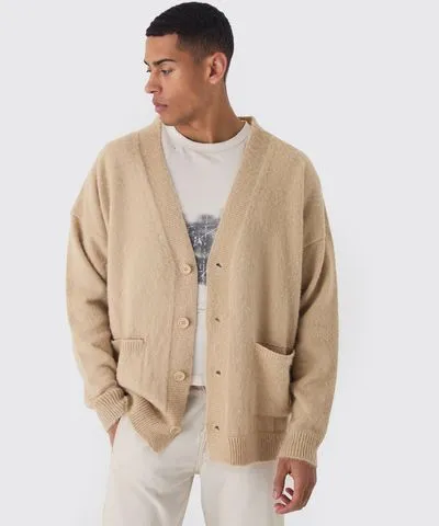 boohooMAN Mens Brushed Knit Oversized Drop Shoulder Cardigan