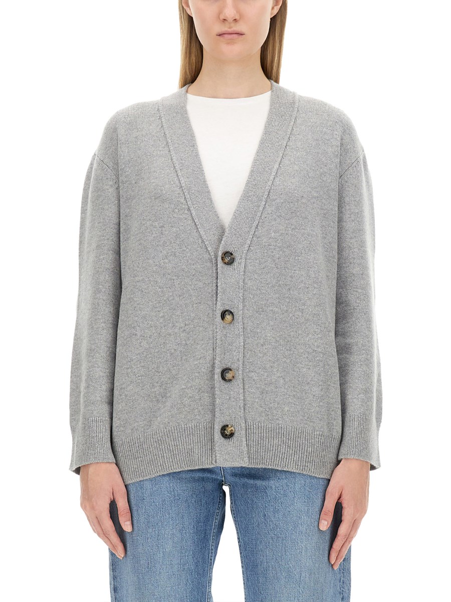 BOTTEGA VENETA    CASHMERE CARDIGAN WITH WOVEN LEATHER APPLICATIONS