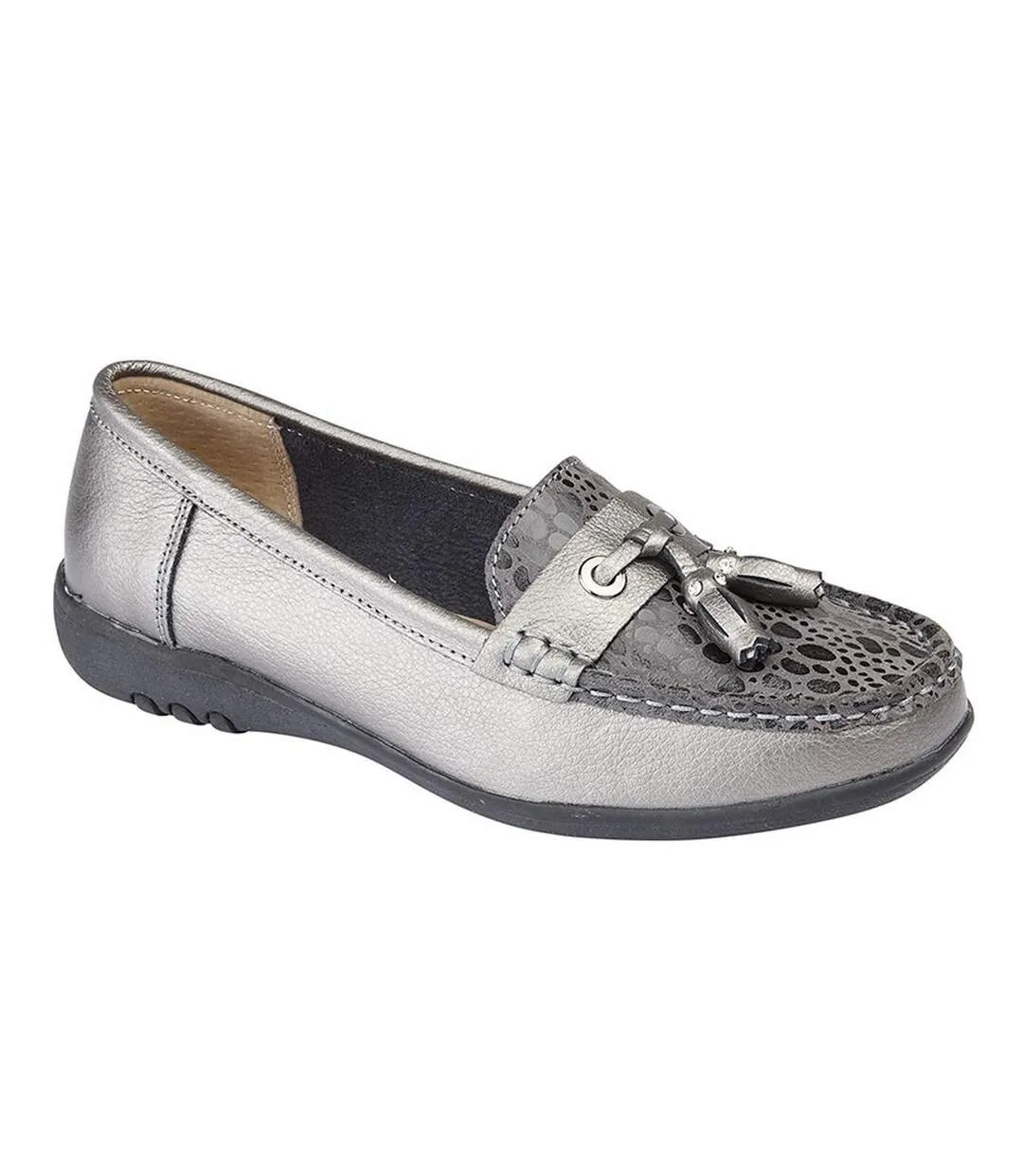 Boulevard Womens/Ladies Wide Fitting Reptile Print Tassle Shoes (Pewter) - UTDF1459