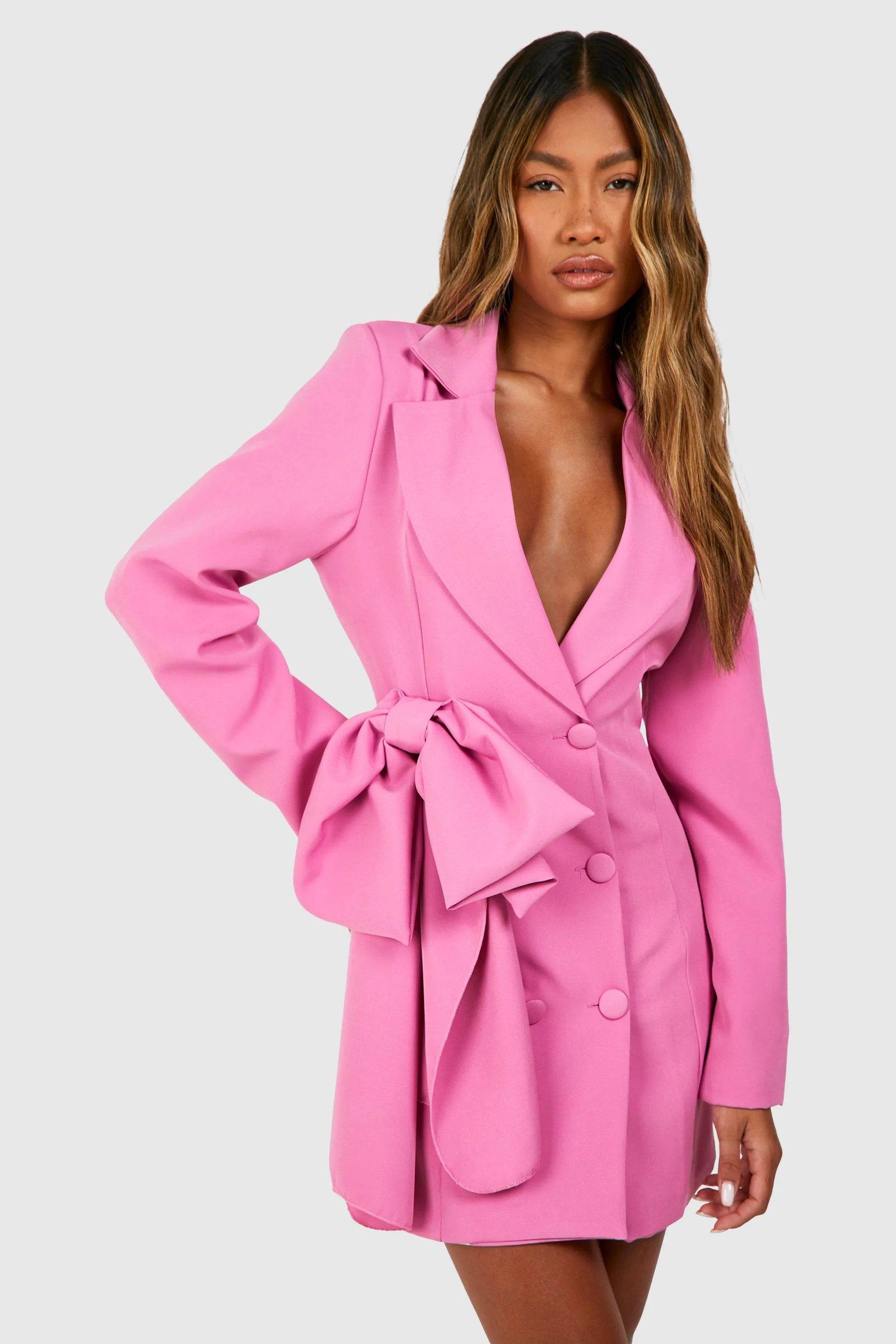 Bow Detail Double Breasted Blazer Dress