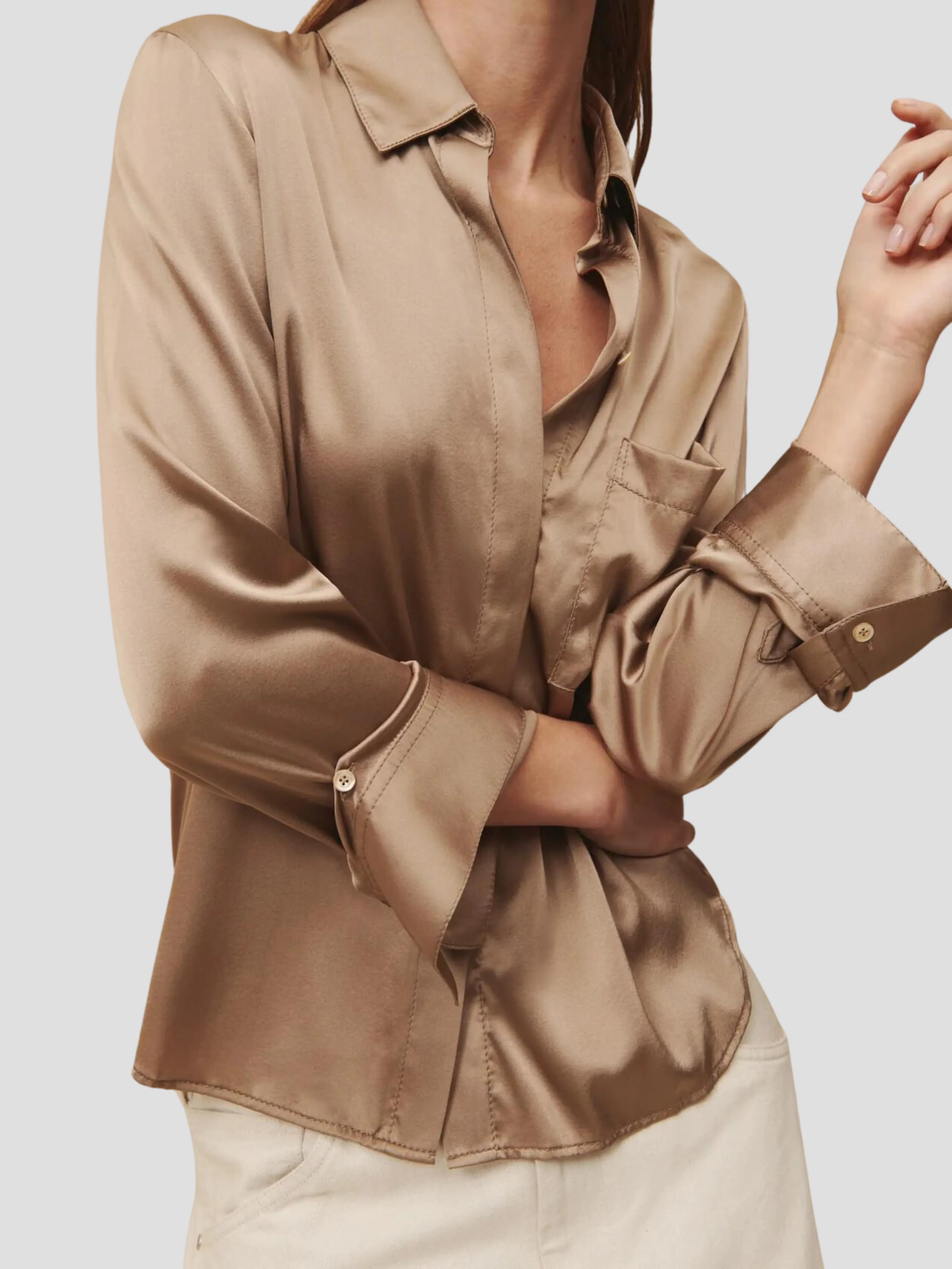 Boyfriend Shirt in Champagne Silk