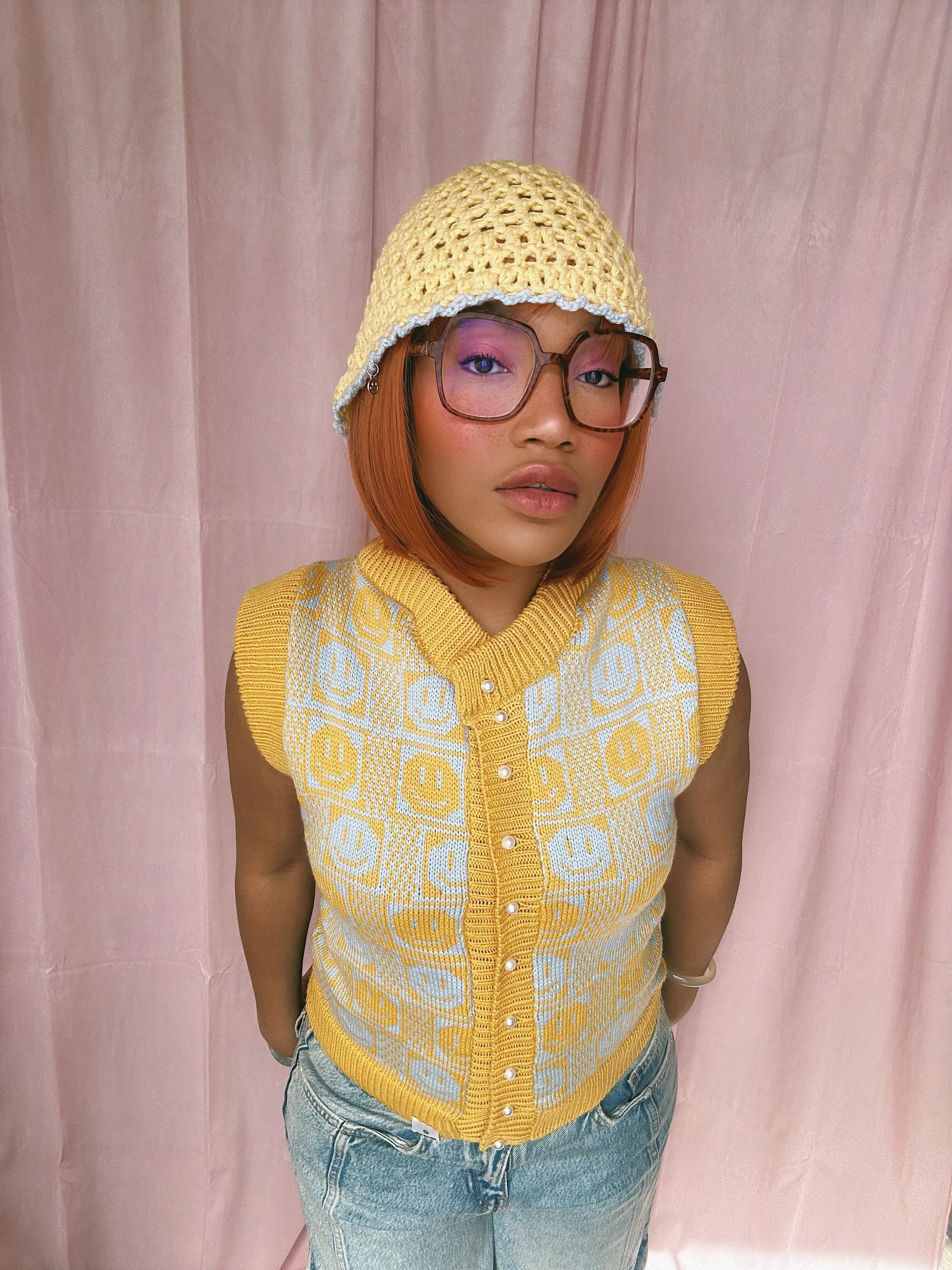 (Brand New) Checkerboard Smiley Cardigan Vest - MADE TO ORDER