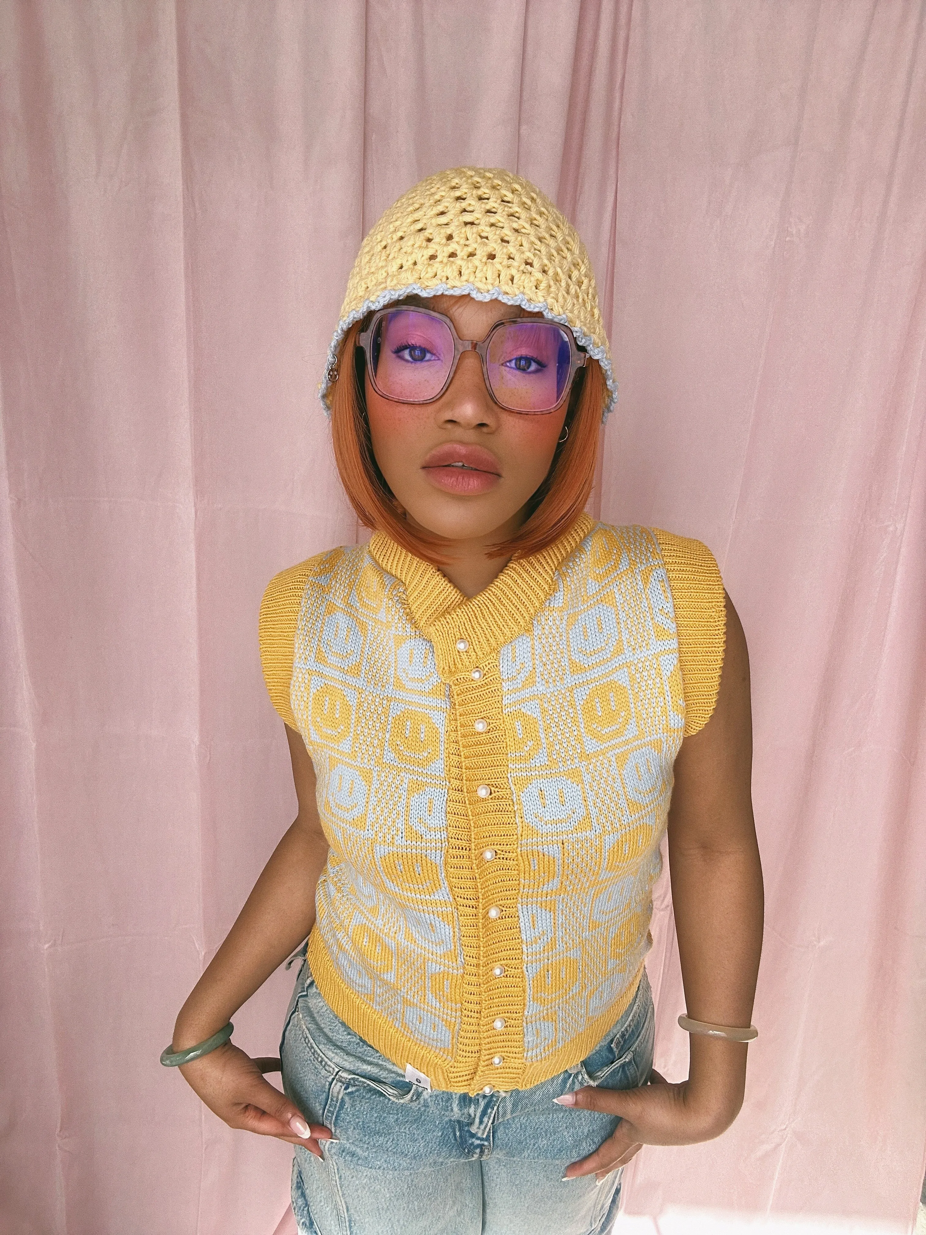 (Brand New) Checkerboard Smiley Cardigan Vest - MADE TO ORDER