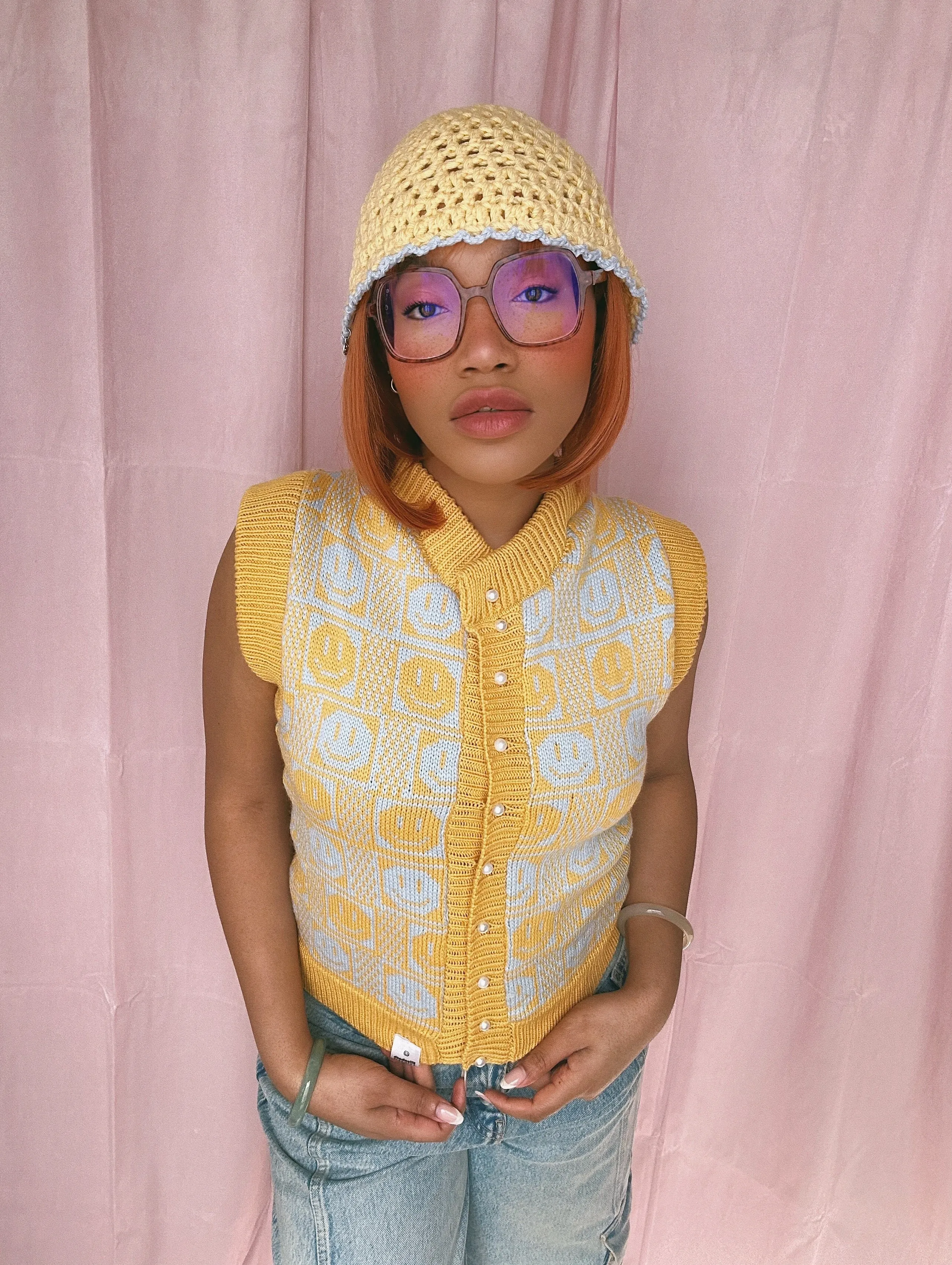 (Brand New) Checkerboard Smiley Cardigan Vest - MADE TO ORDER