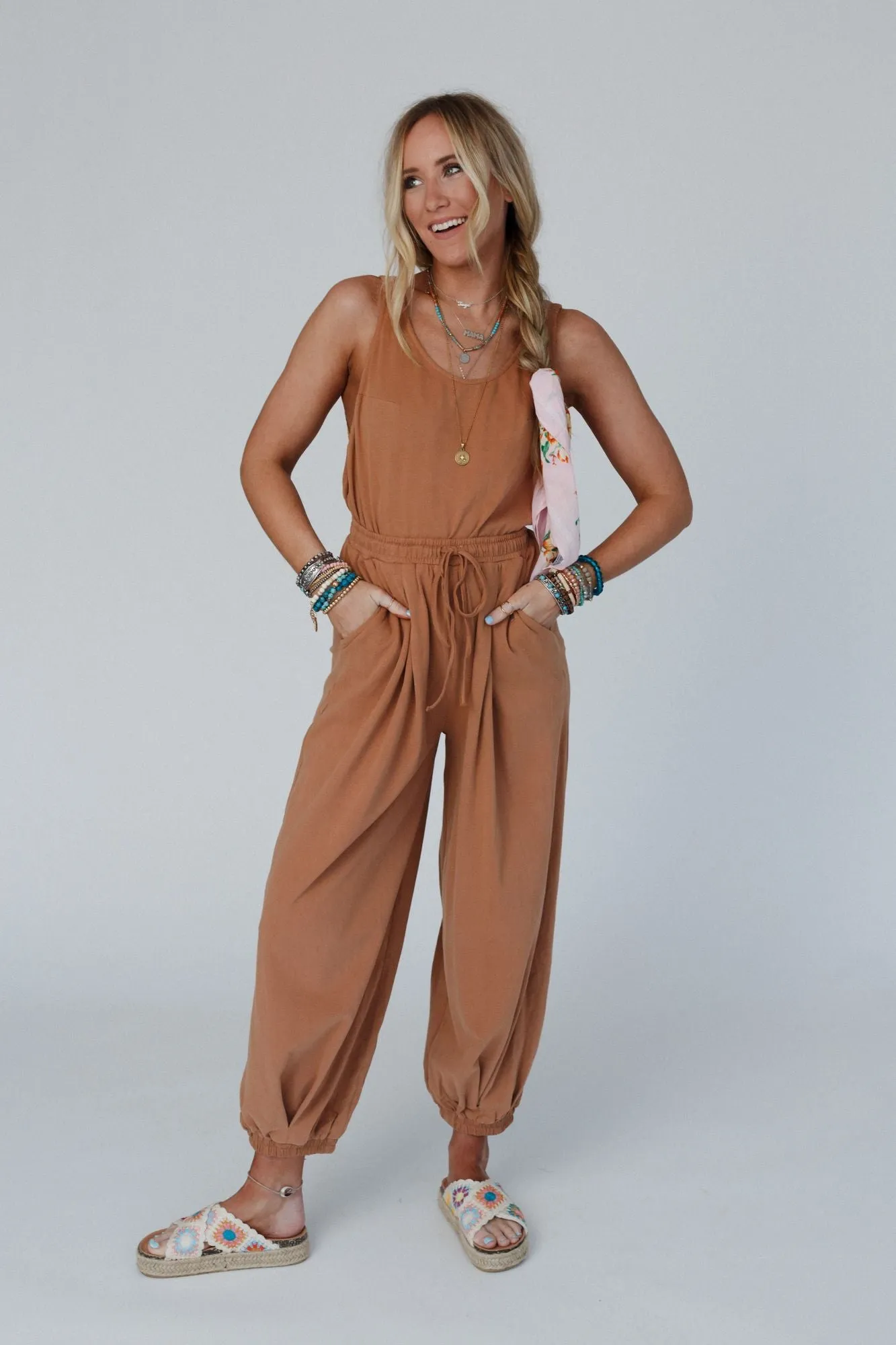 Breezy Back Knit Jumpsuit - Butterscotch