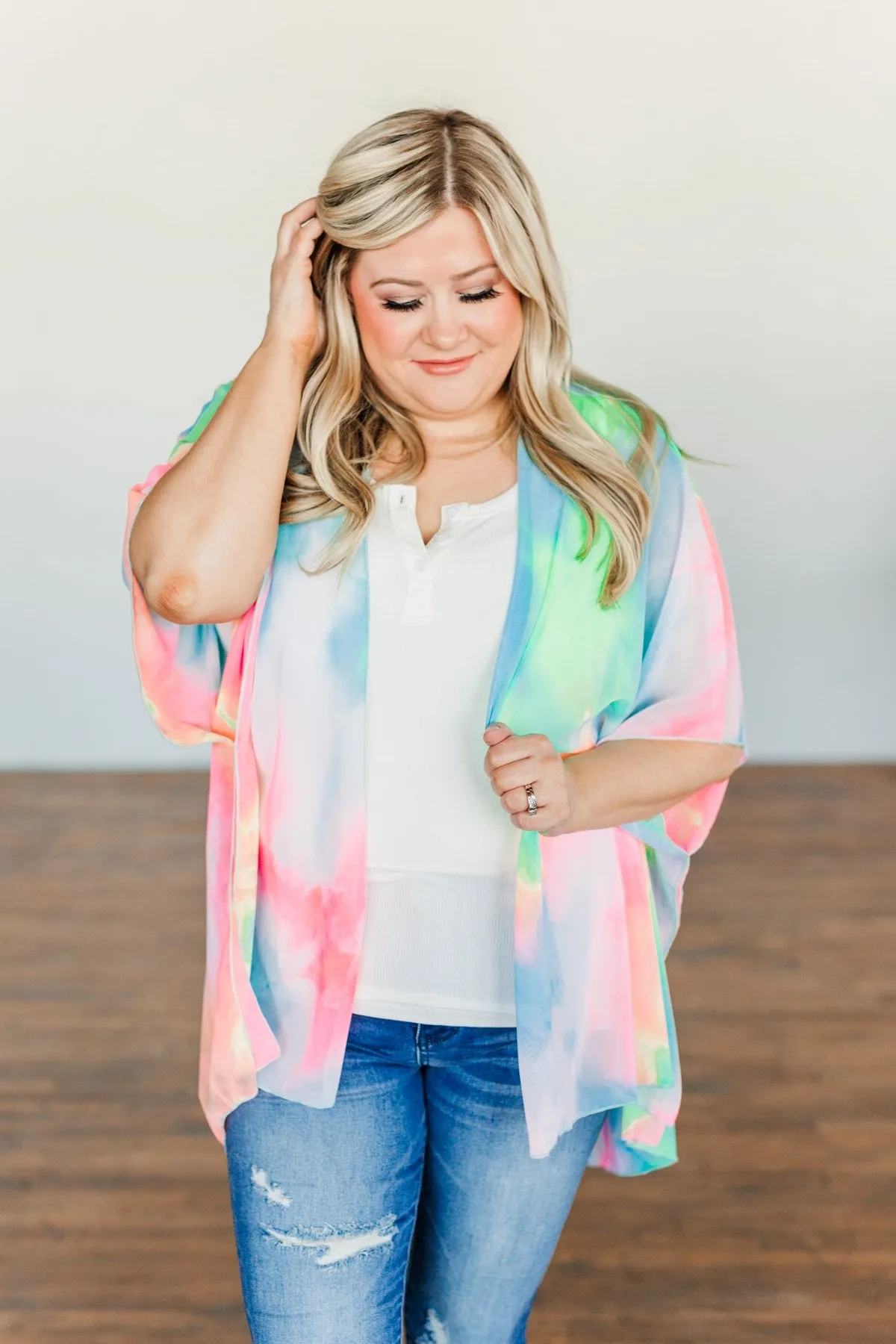 Brilliantly Bold Tie-Dye Mesh Kimono- Multi-Color