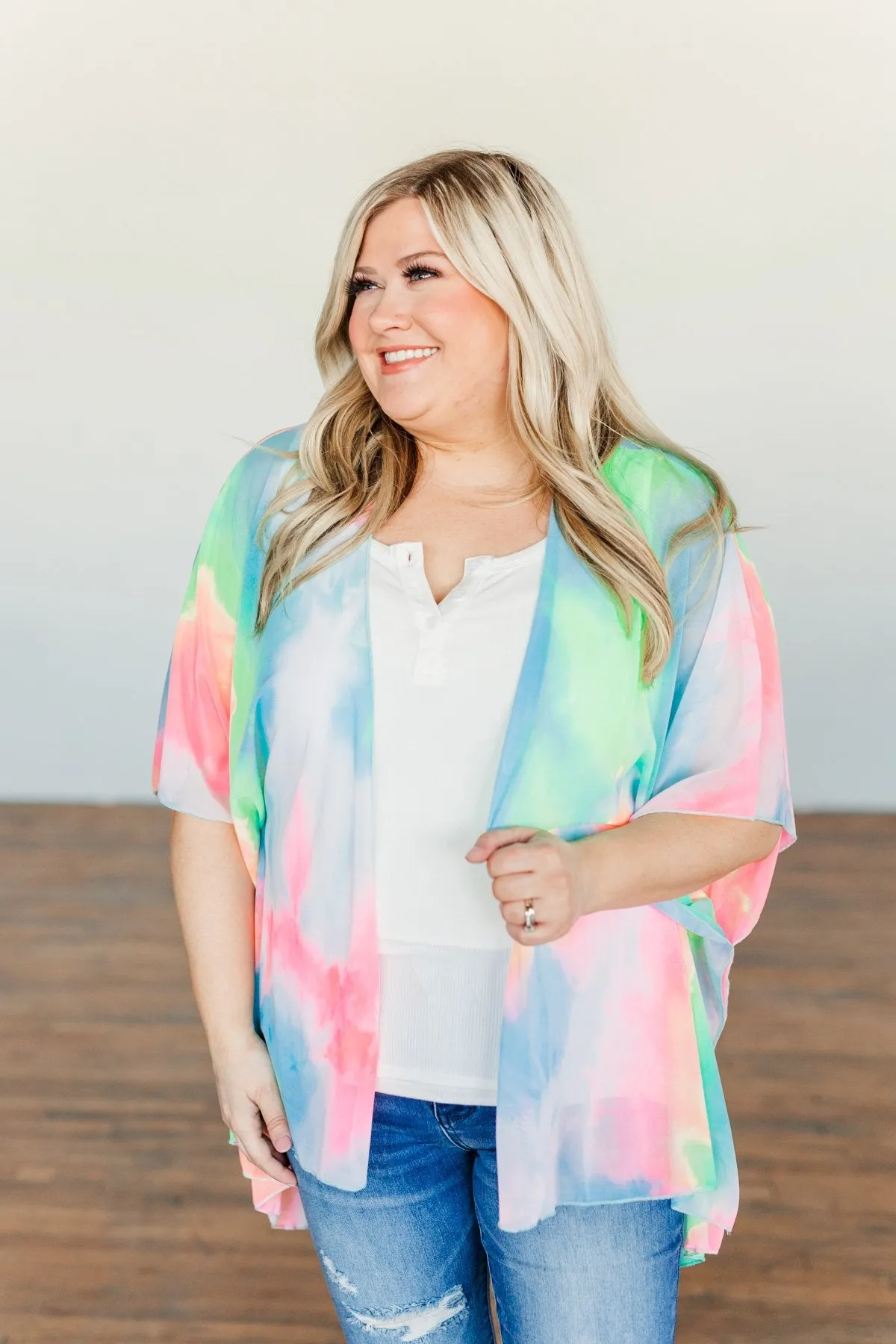 Brilliantly Bold Tie-Dye Mesh Kimono- Multi-Color