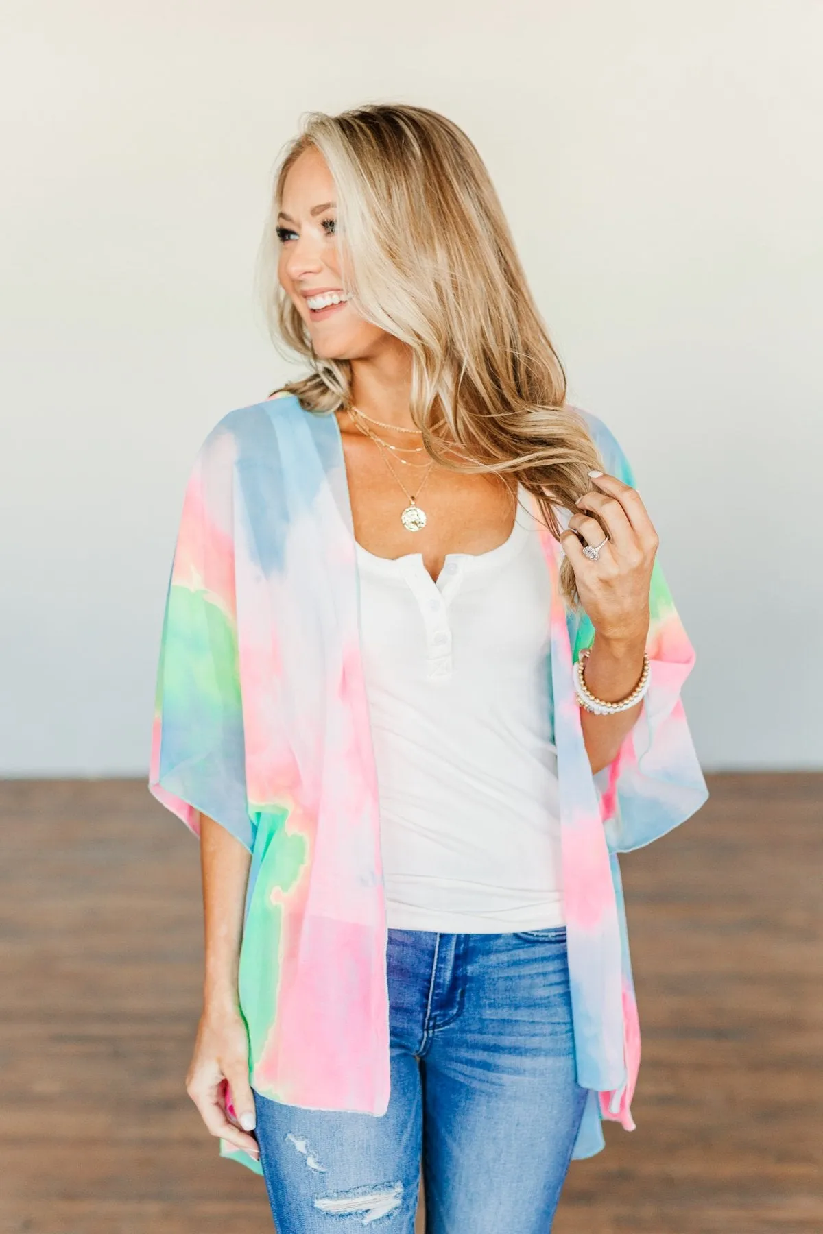 Brilliantly Bold Tie-Dye Mesh Kimono- Multi-Color