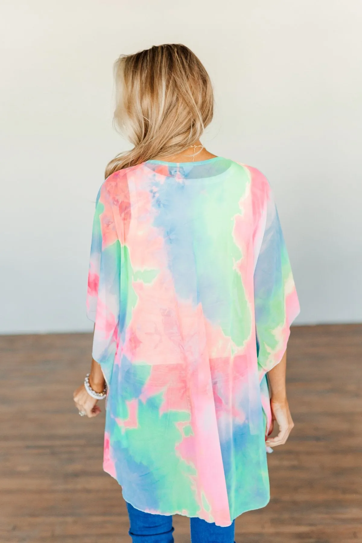 Brilliantly Bold Tie-Dye Mesh Kimono- Multi-Color