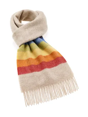 Bronte Moon - Pride Rainbow Beige Scarf - Merino Lambswool - Made in UK