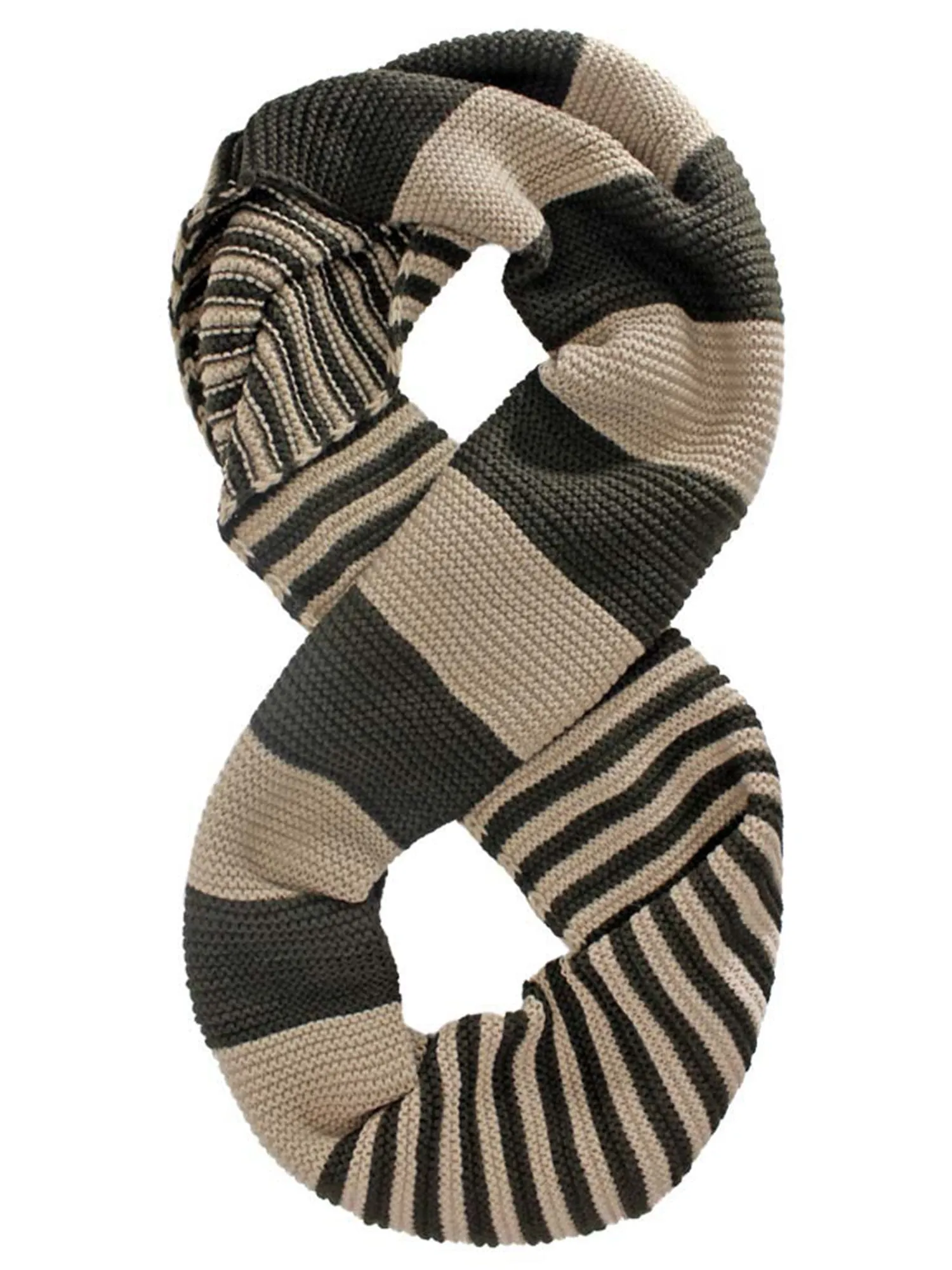 Brown & Beige Knit Striped Infinity Scarf