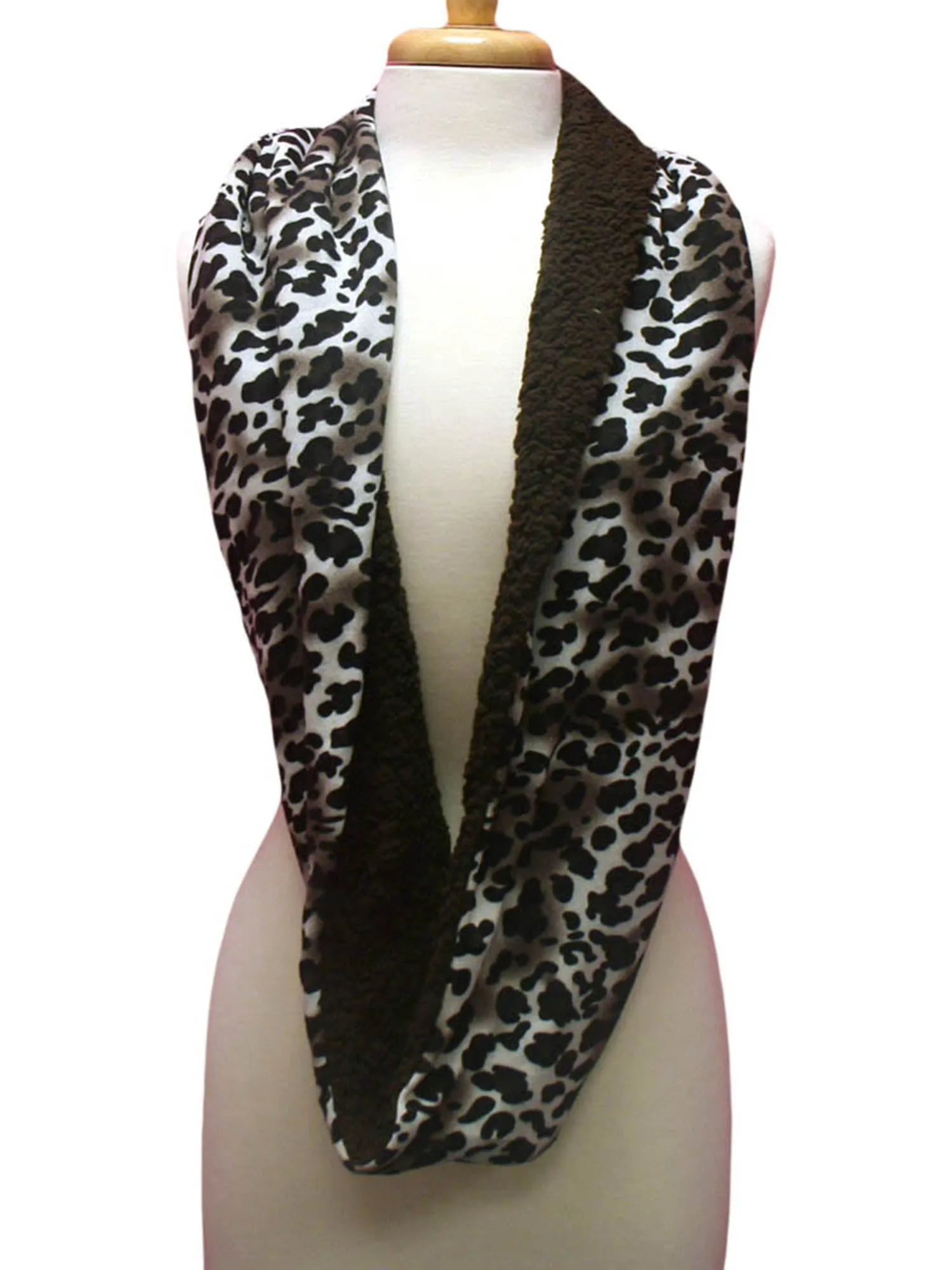 Brown Fleece Lined Leopard Infinity Scarf