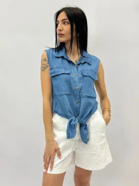 Camicia smanicata in jeans leggero