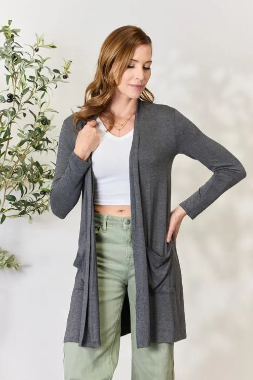 Celeste Full Size Open Front Cardigan with Pockets