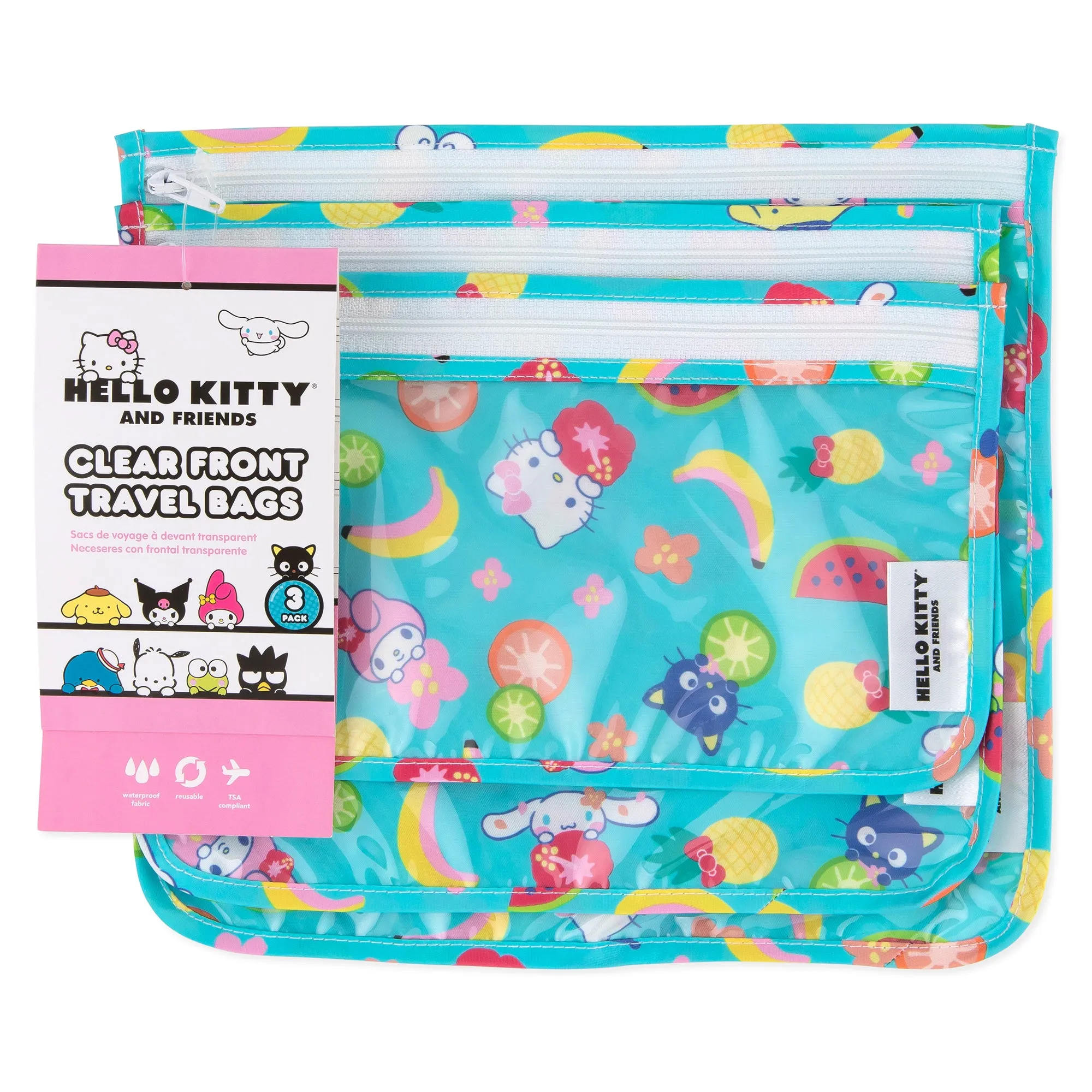 Clear Travel Bag 3 Pack, Hello Kitty and Friends Fruit Punch