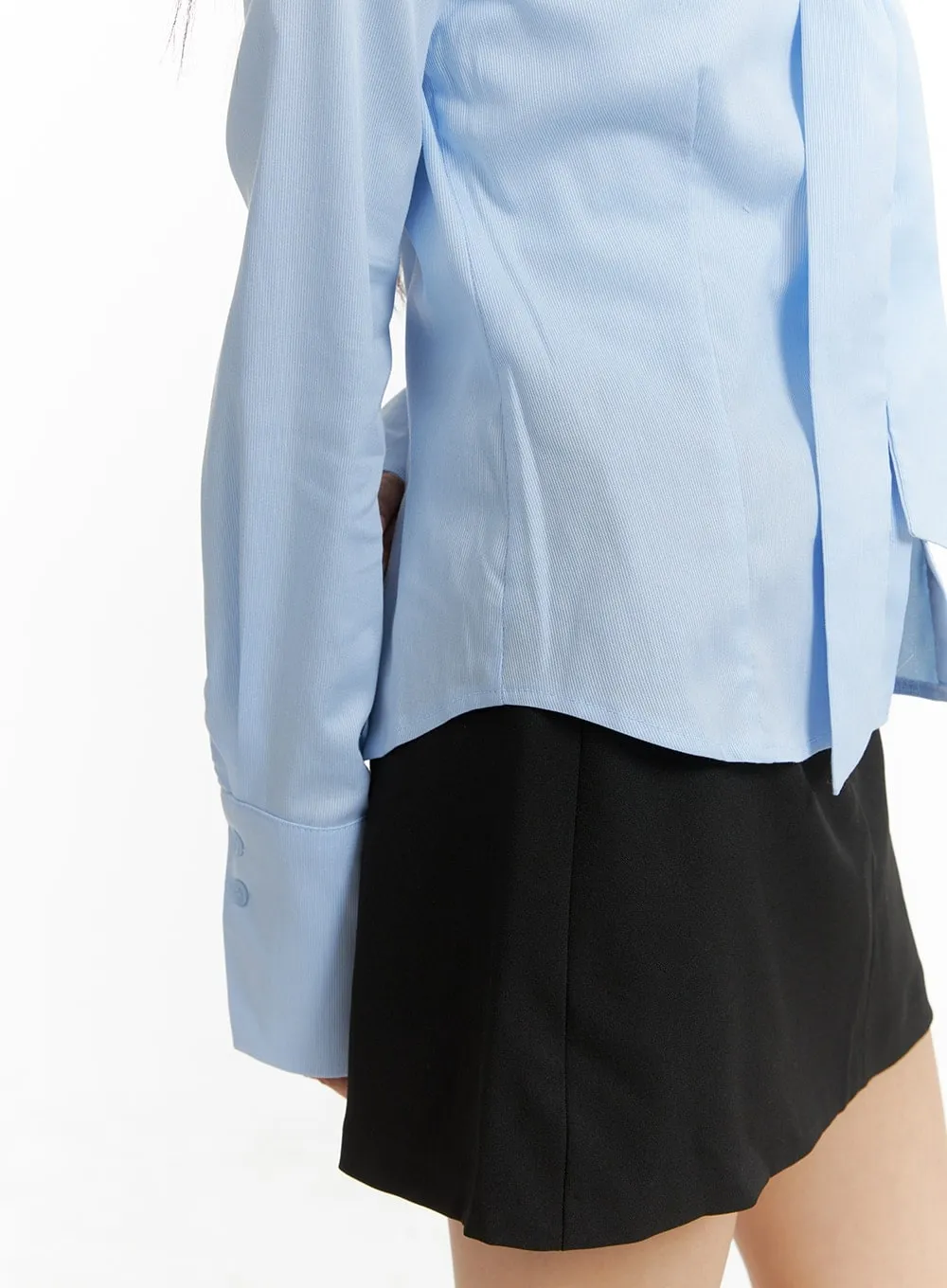 Collared Buttoned Blouse with Tie CM427