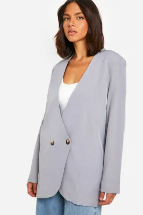 Collarless Oversized Longline Blazer