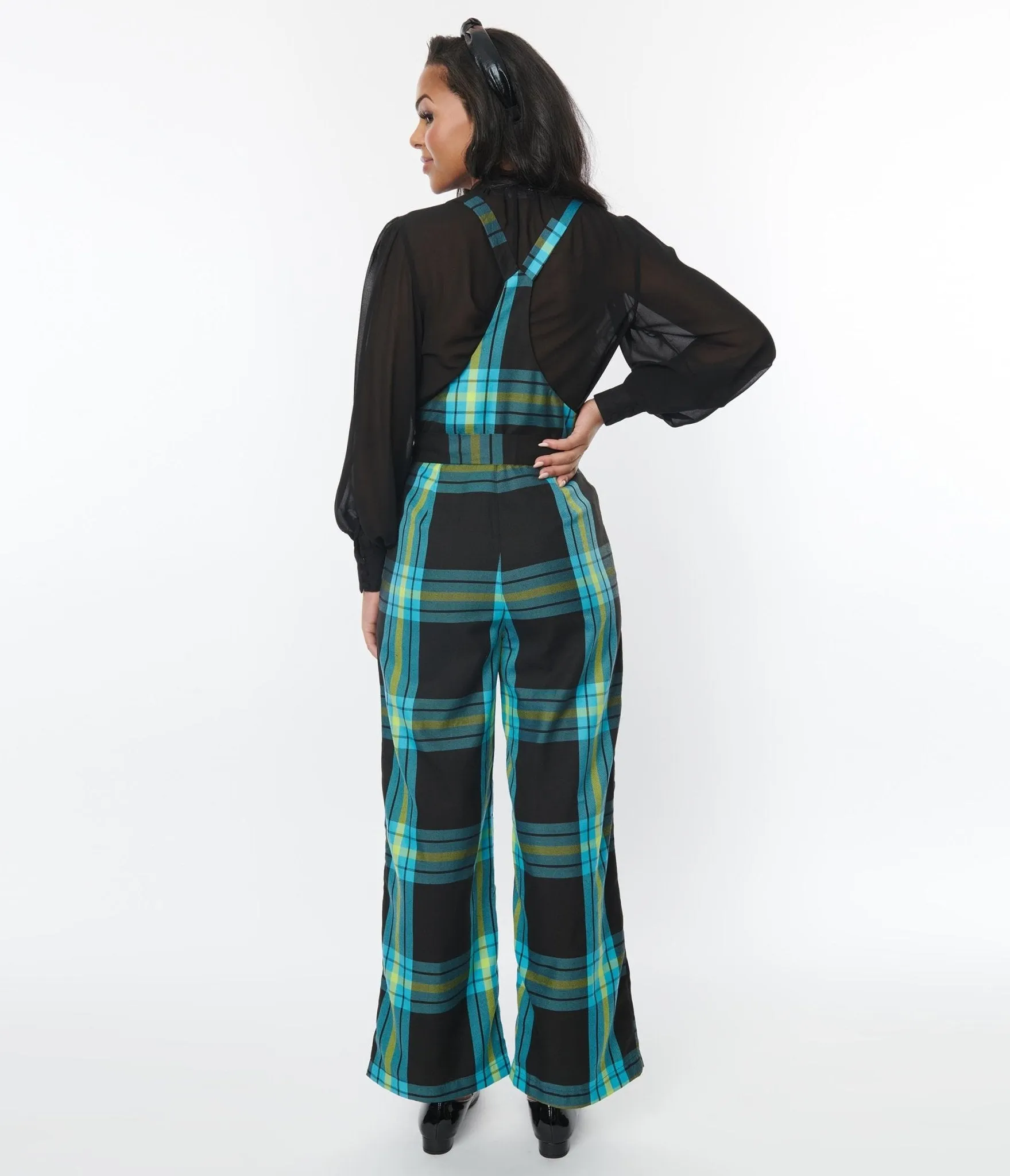 Collectif Teal Plaid Celandine Jumpsuit