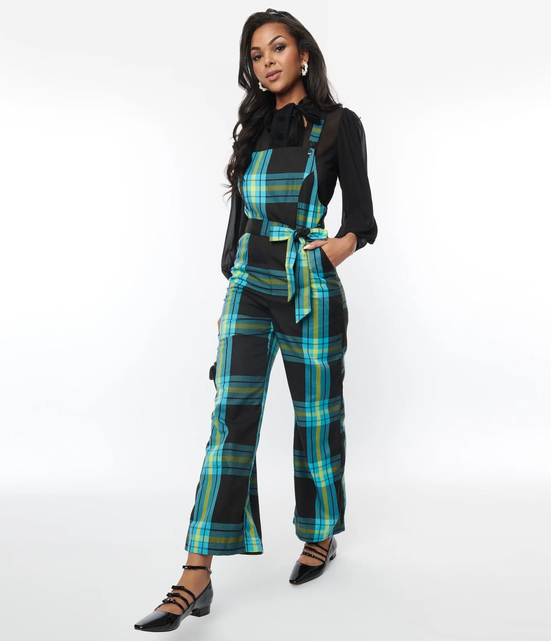 Collectif Teal Plaid Celandine Jumpsuit