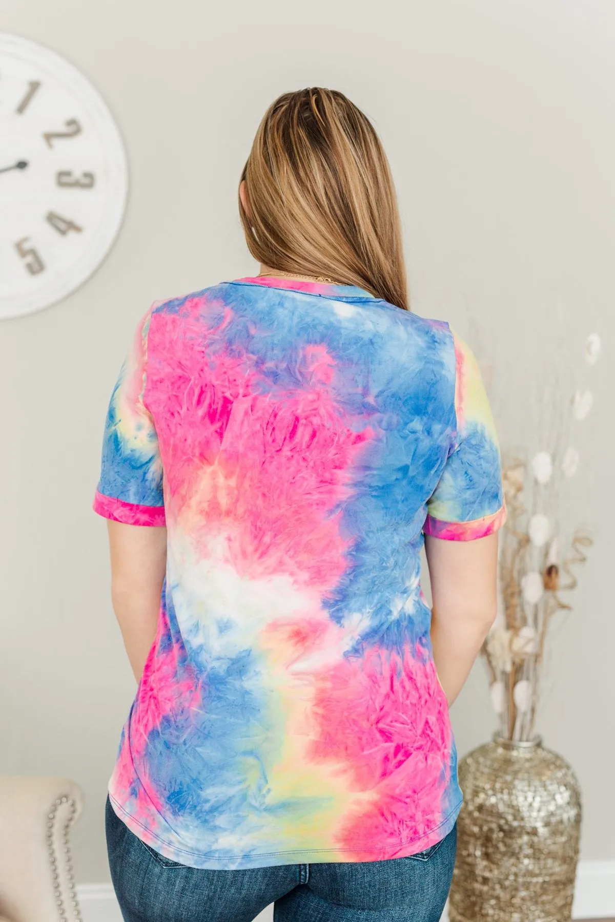 Creating Color Tie-Dye Top- Dark Blue, Yellow & Pink