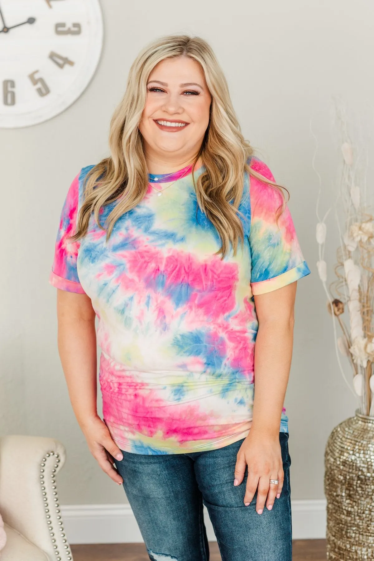 Creating Color Tie-Dye Top- Dark Blue, Yellow & Pink