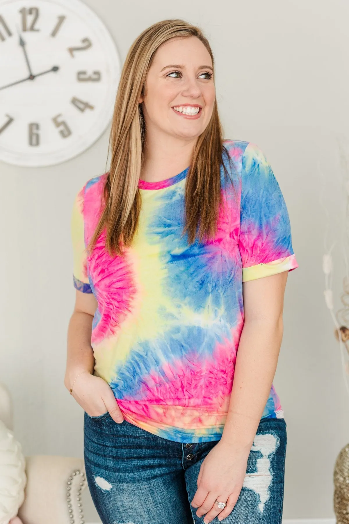 Creating Color Tie-Dye Top- Dark Blue, Yellow & Pink