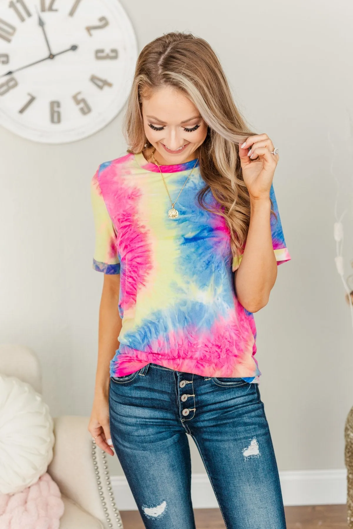 Creating Color Tie-Dye Top- Dark Blue, Yellow & Pink