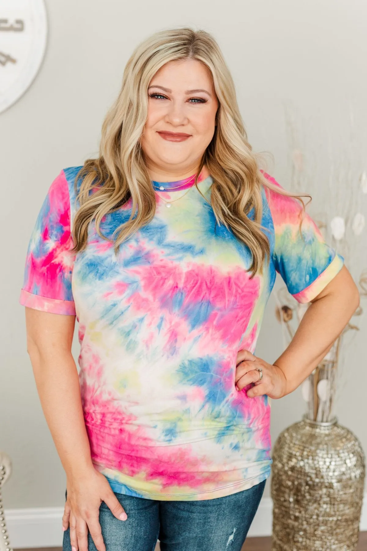 Creating Color Tie-Dye Top- Dark Blue, Yellow & Pink