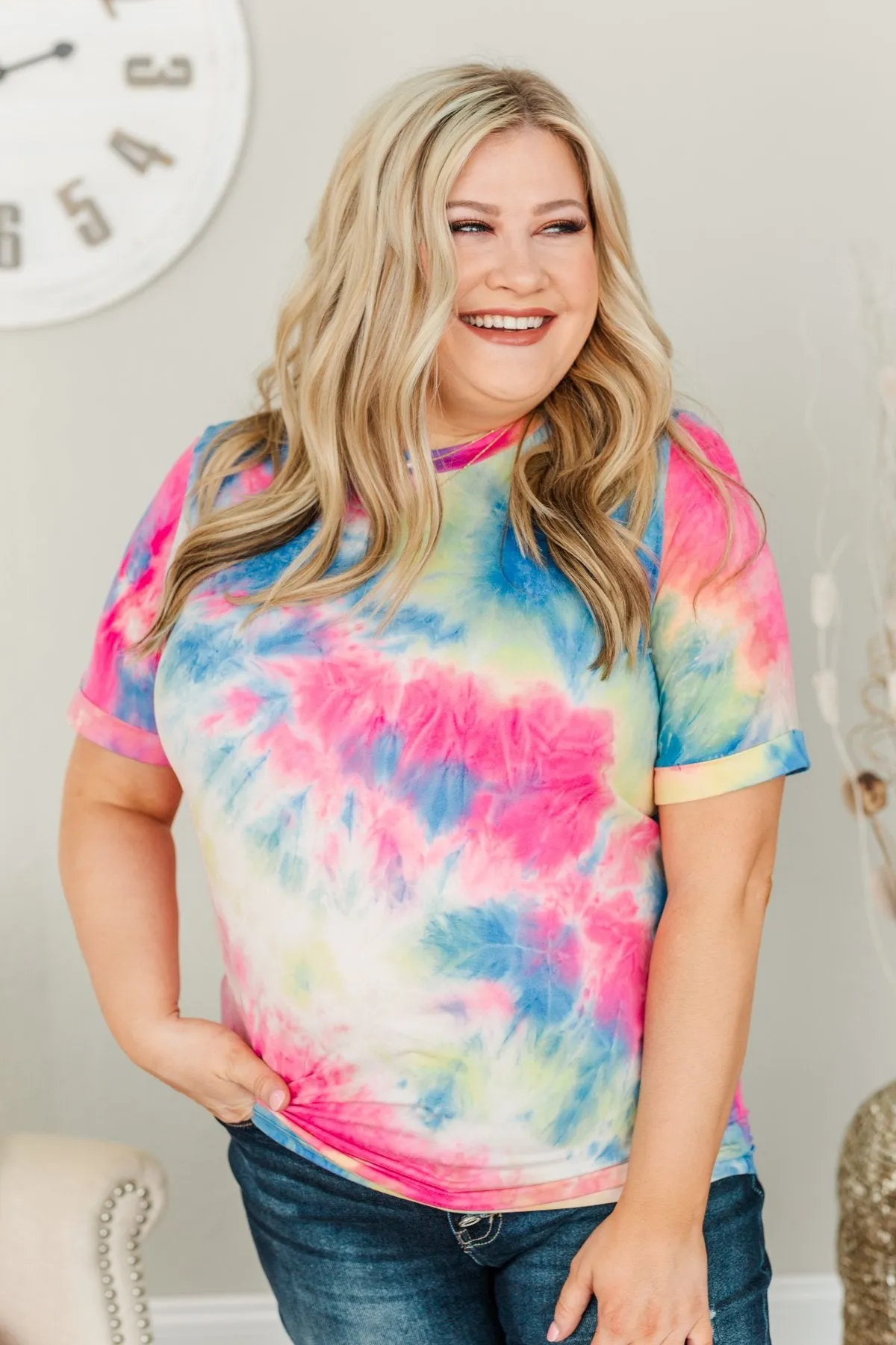 Creating Color Tie-Dye Top- Dark Blue, Yellow & Pink