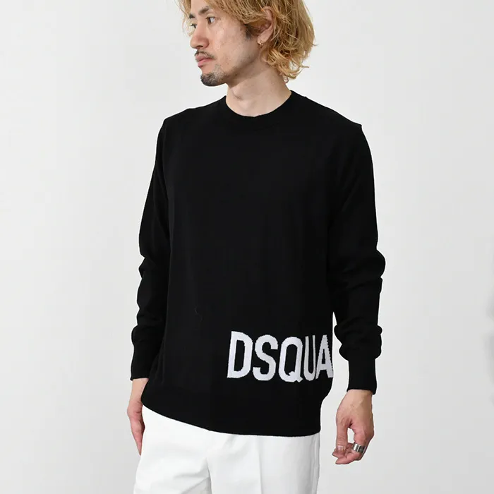 D SQUARED2  |Crew Neck Long Sleeves Plain Cotton Logo Luxury Sweaters